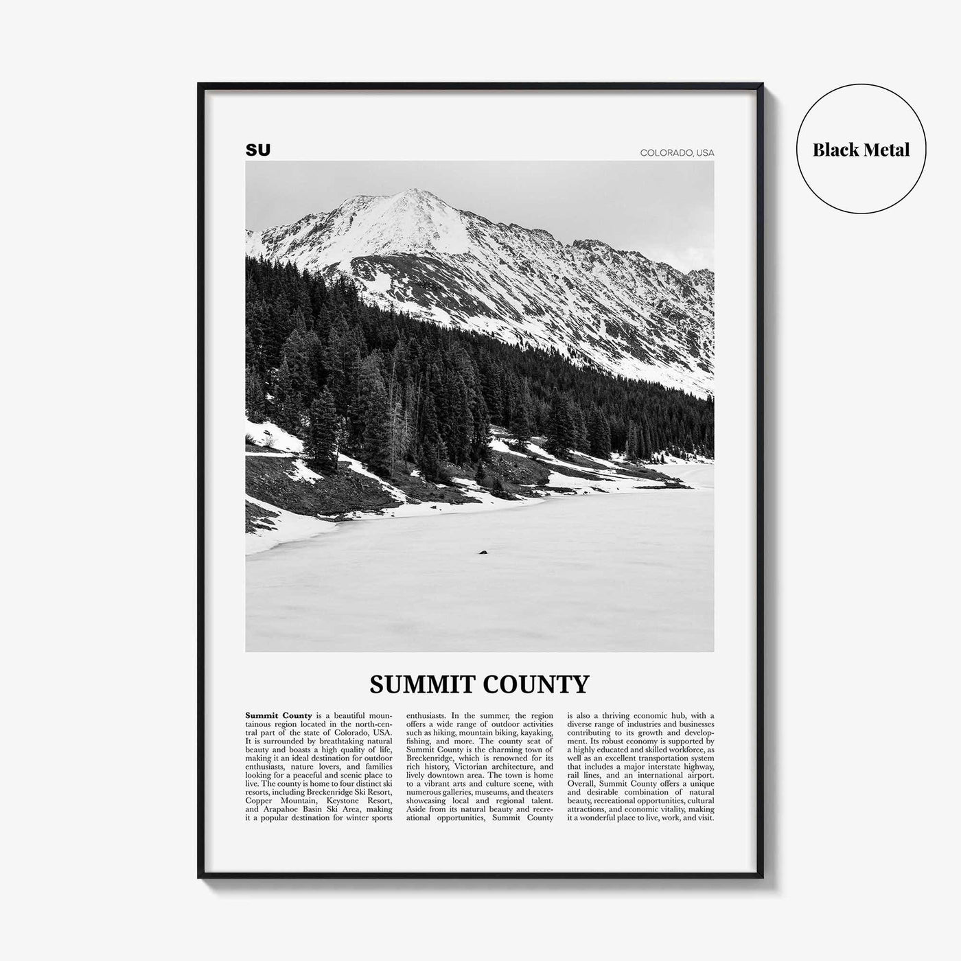 Summit County Print Black and White, Summit County Wall Art, Summit County Poster, Summit County Photo, Summit Wall Décor, Summit County Map