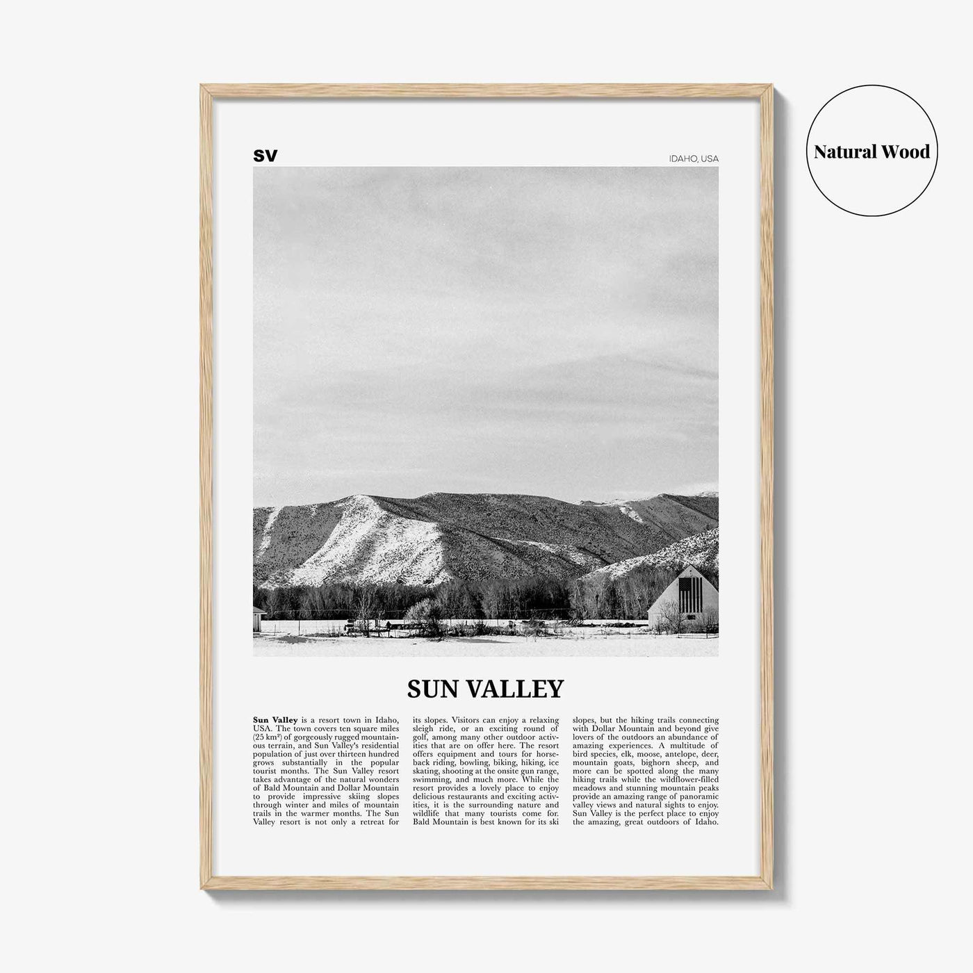 Sun Valley Print Black and White, Sun Valley Wall Art, Sun Valley Poster, Sun Valley Photo, Sun Valley Map, Idaho, USA, United States