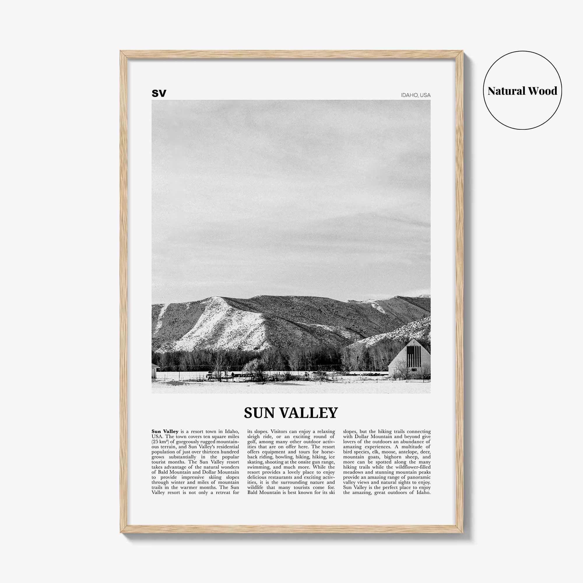 Sun Valley Print Black and White, Sun Valley Wall Art, Sun Valley Poster, Sun Valley Photo, Sun Valley Map, Idaho, USA, United States