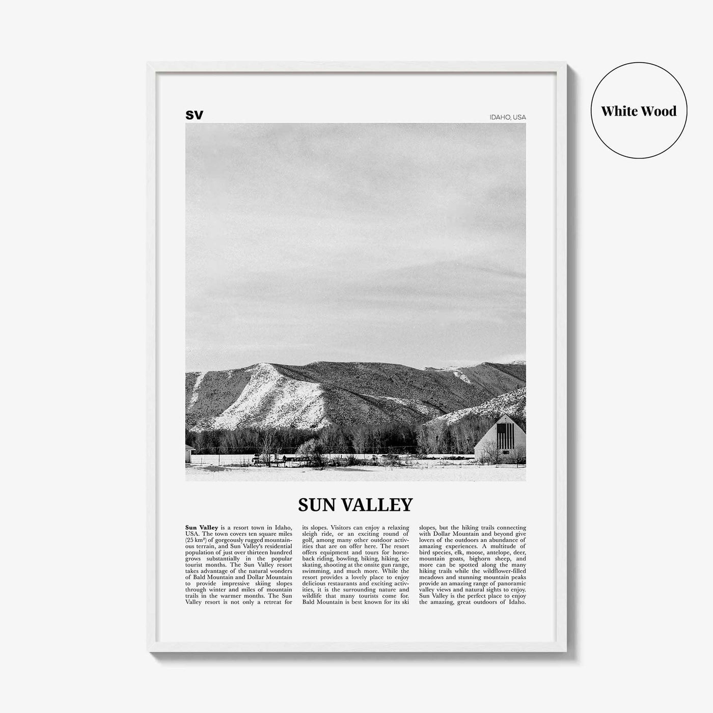 Sun Valley Print Black and White, Sun Valley Wall Art, Sun Valley Poster, Sun Valley Photo, Sun Valley Map, Idaho, USA, United States