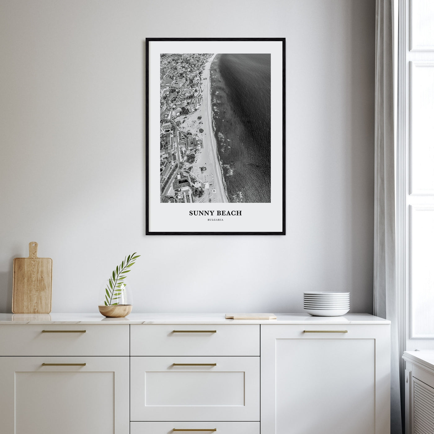 Sunny Beach Portrait B&W Poster
