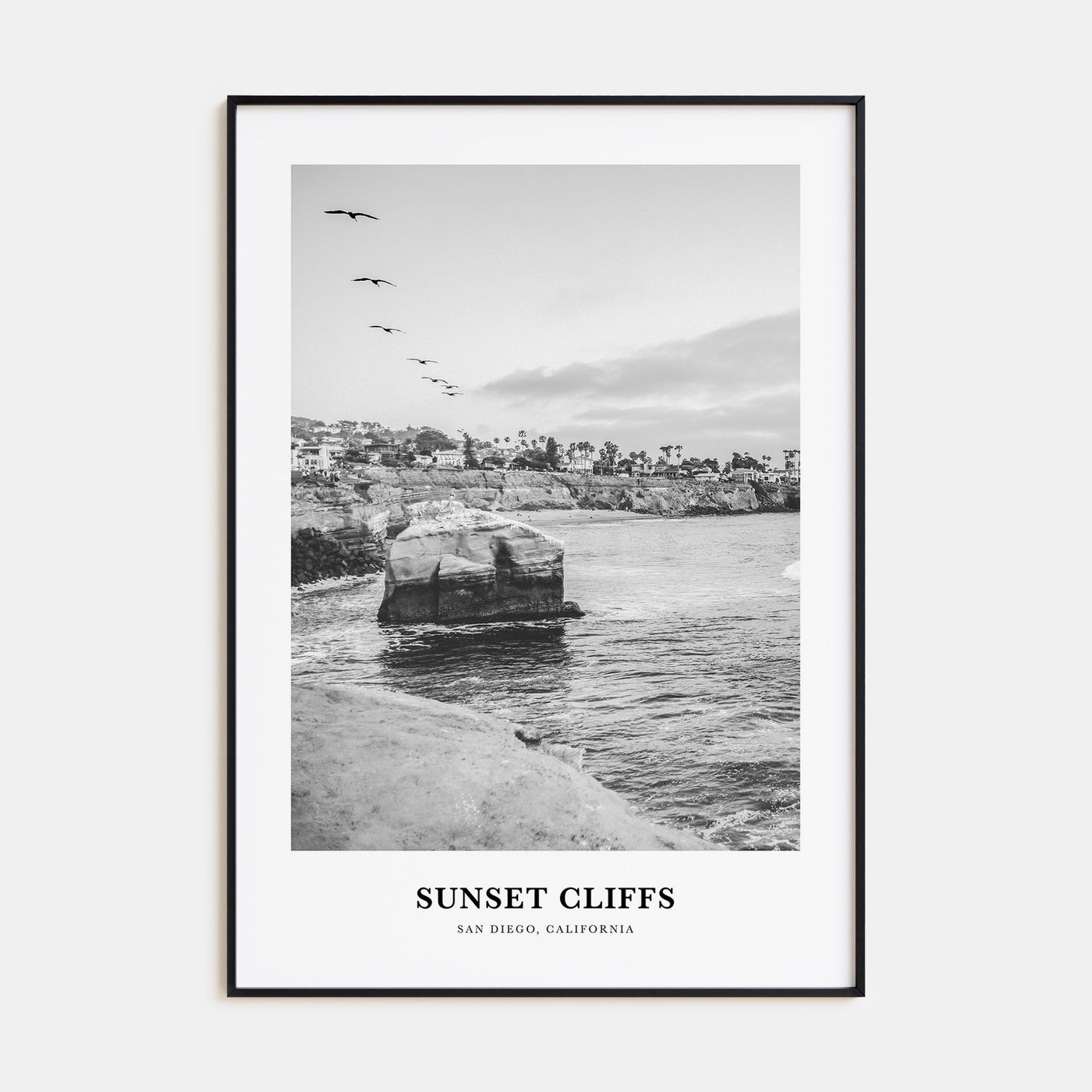 Sunset Cliffs Portrait B&W Poster