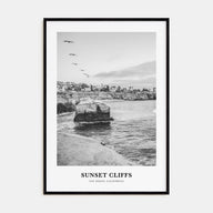 Sunset Cliffs Portrait B&W Poster