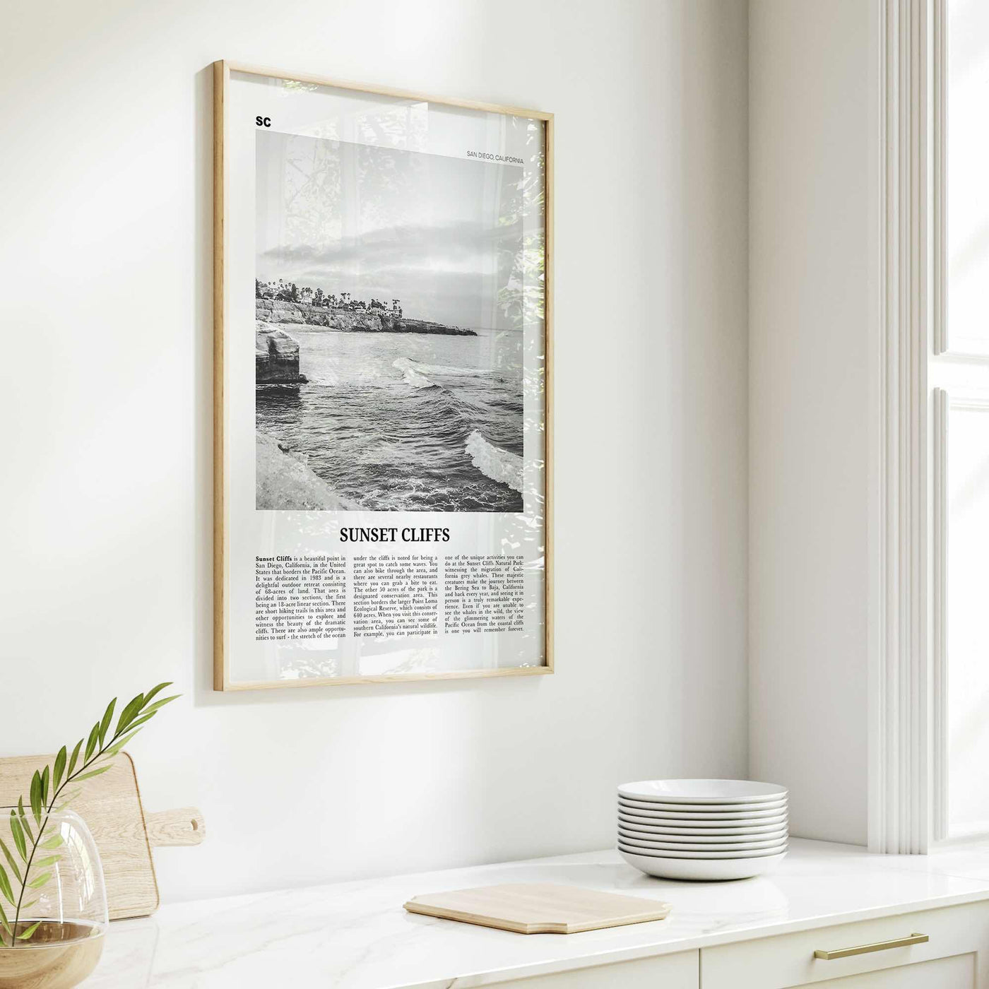 Sunset Cliffs Print Black and White, Sunset Cliffs Wall Art, Sunset Cliffs Poster, Sunset Cliffs Photo, San Diego, California, USA