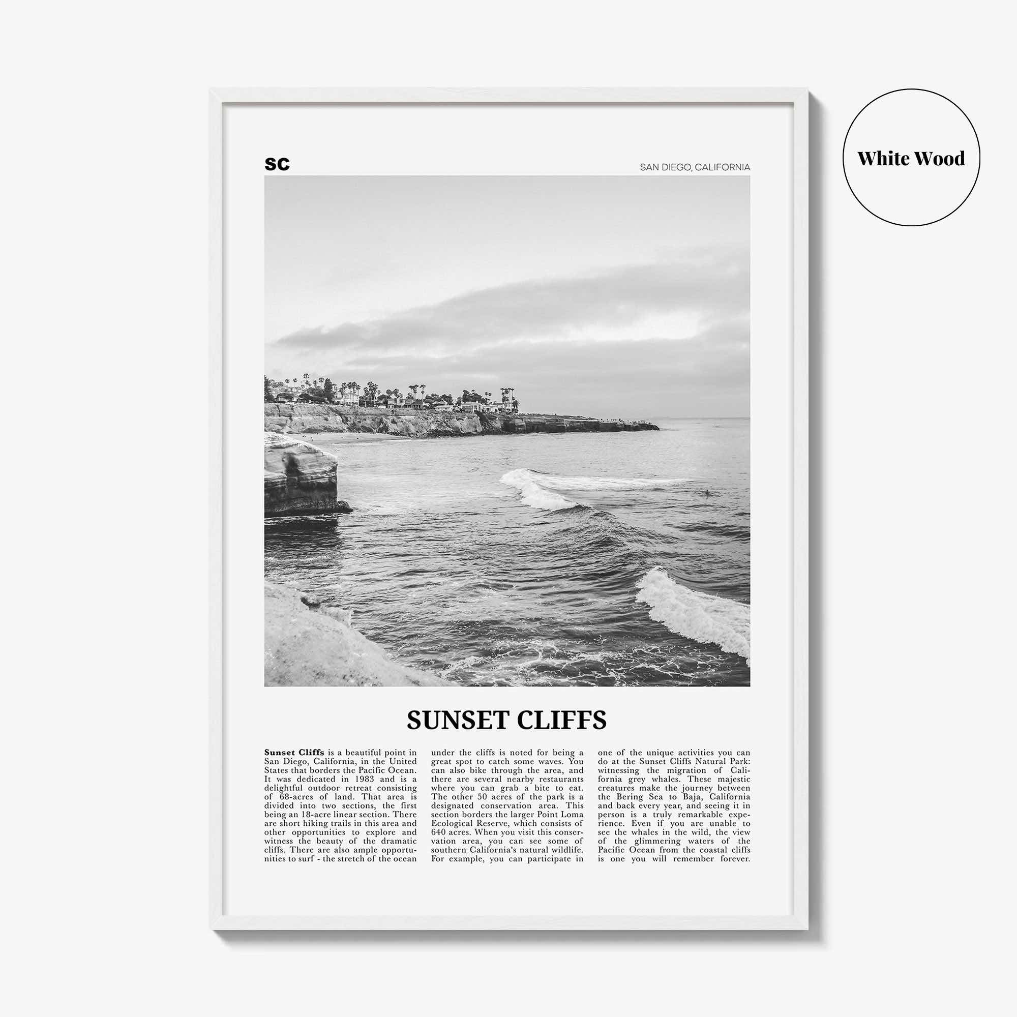 Sunset Cliffs Print Black and White, Sunset Cliffs Wall Art, Sunset Cliffs Poster, Sunset Cliffs Photo, San Diego, California, USA