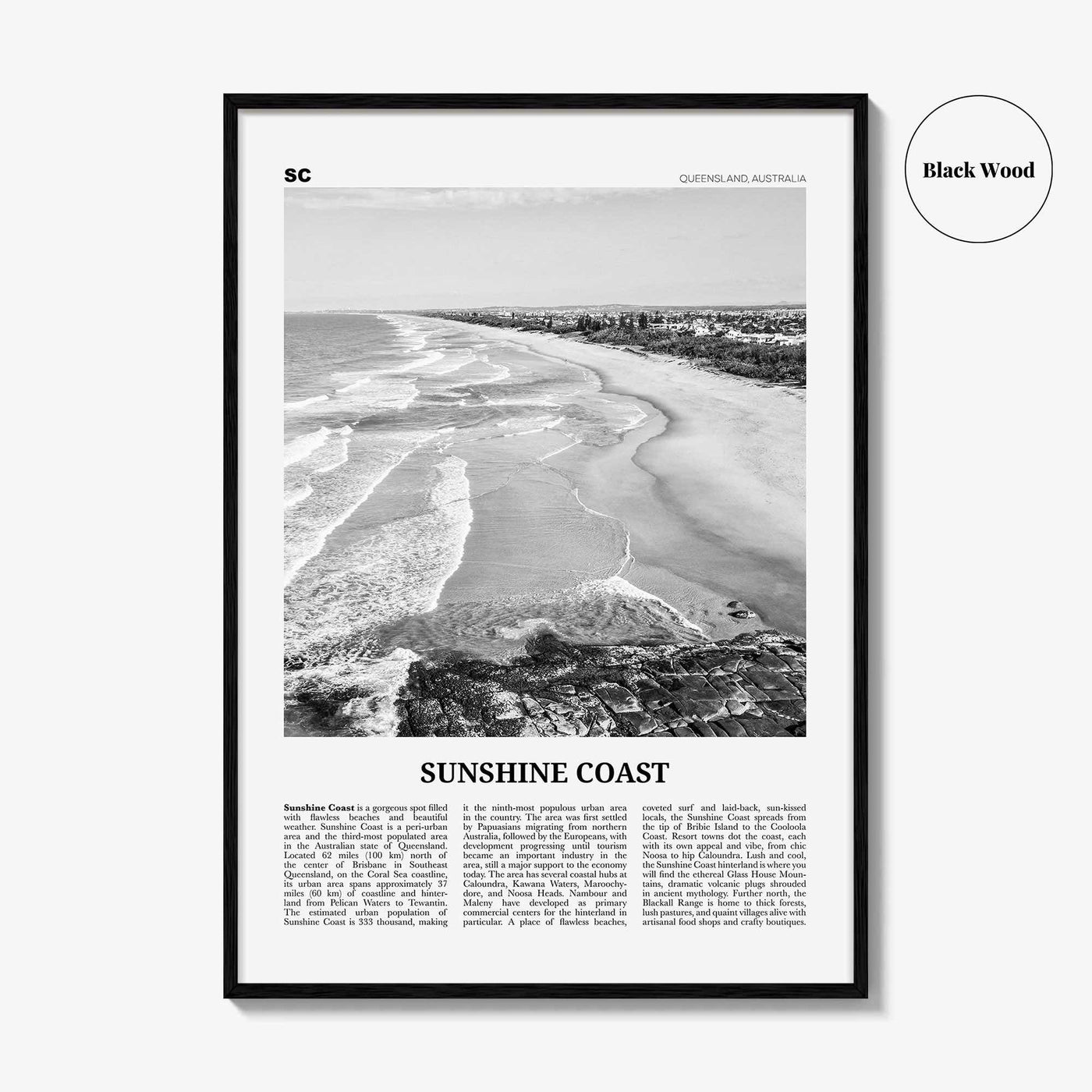 Sunshine Coast Print Black and White, Sunshine Coast Wall Art, Sunshine Coast Poster, Sunshine Coast Photo, Queensland, Australia, Oceania
