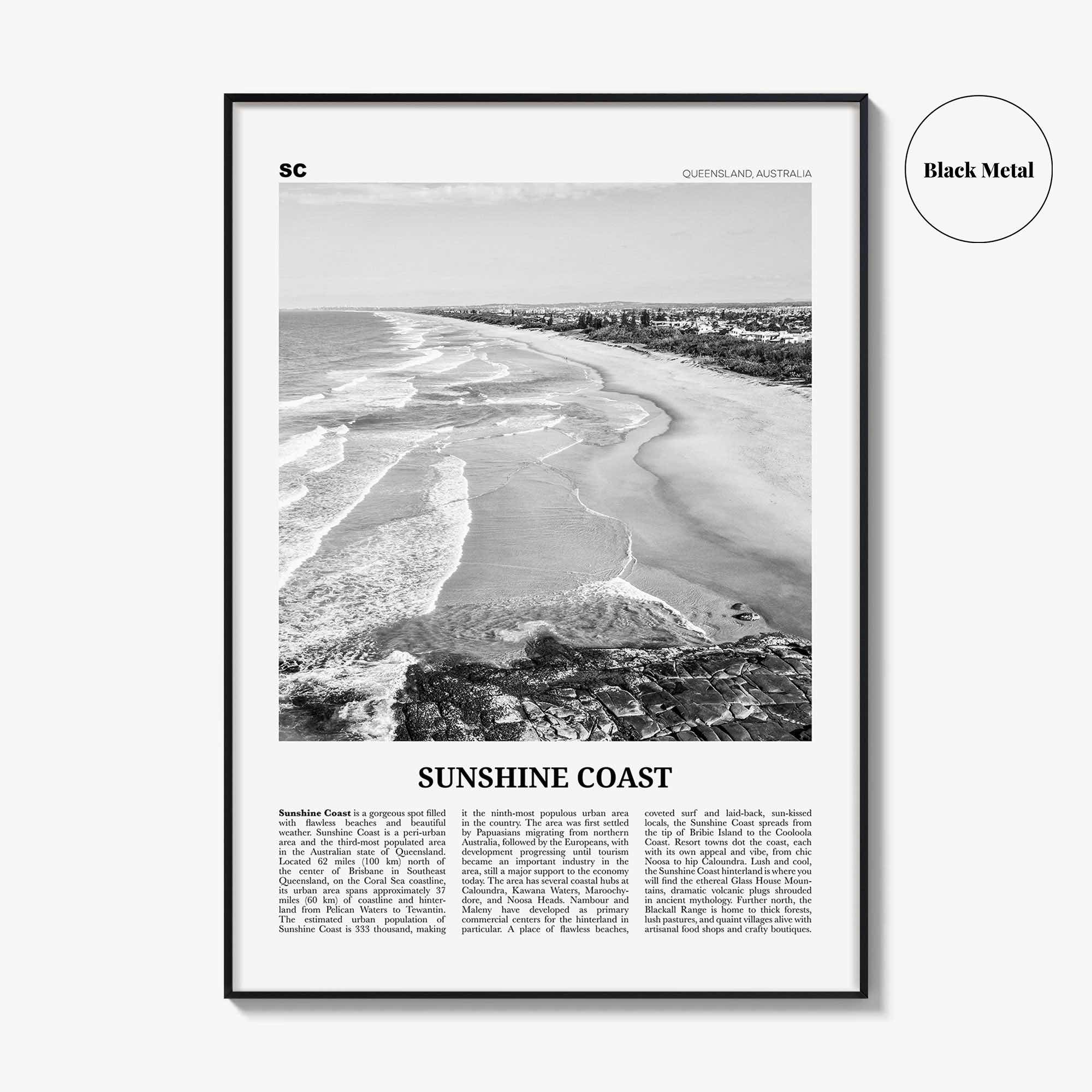 Sunshine Coast Print Black and White, Sunshine Coast Wall Art, Sunshine Coast Poster, Sunshine Coast Photo, Queensland, Australia, Oceania