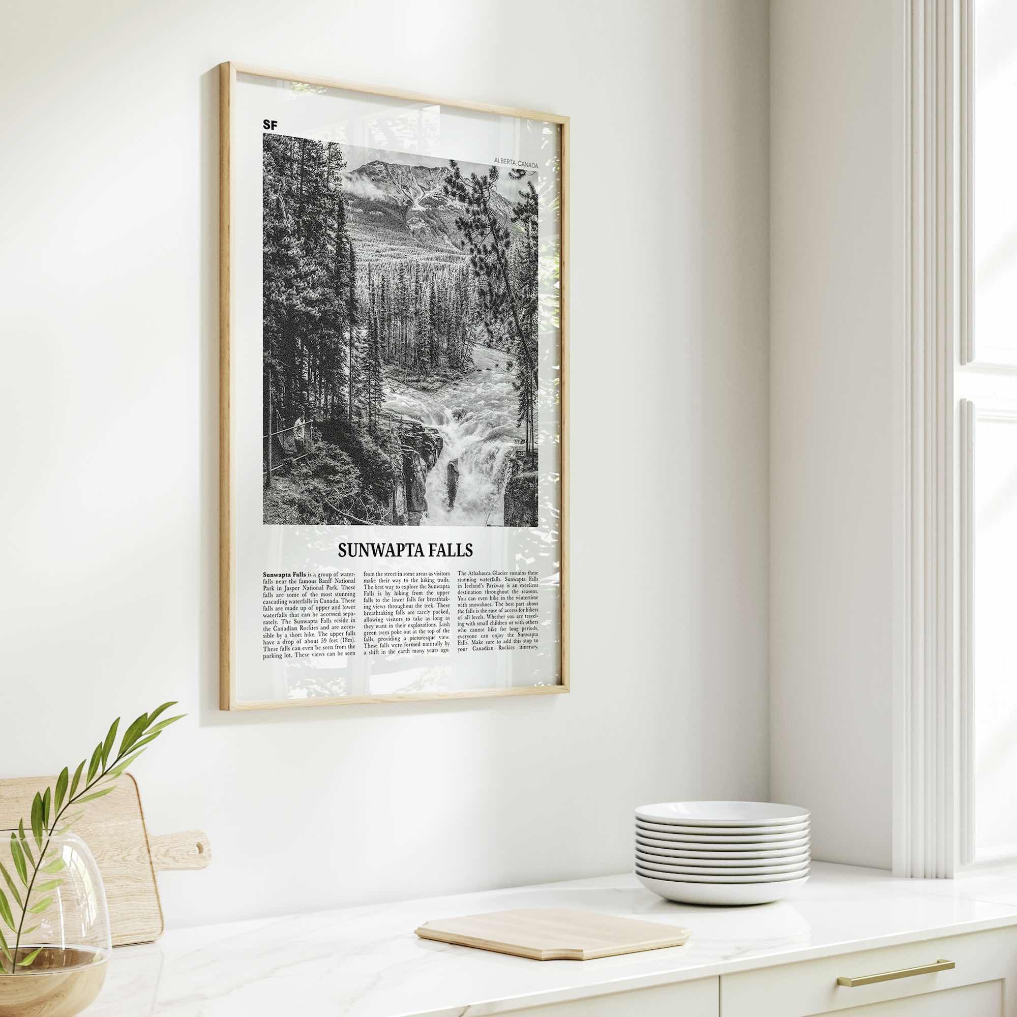 Sunwapta Falls Print Black and White, Sunwapta Falls Wall Art, Sunwapta Falls Poster, Sunwapta Falls Photo, Alberta, Canada