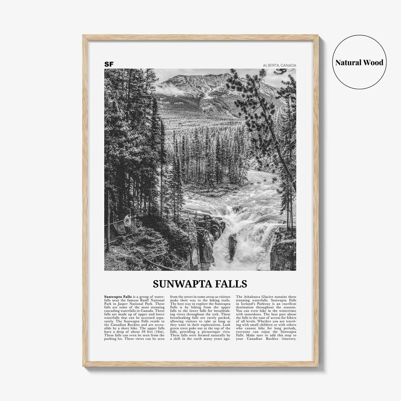 Sunwapta Falls Print Black and White, Sunwapta Falls Wall Art, Sunwapta Falls Poster, Sunwapta Falls Photo, Alberta, Canada