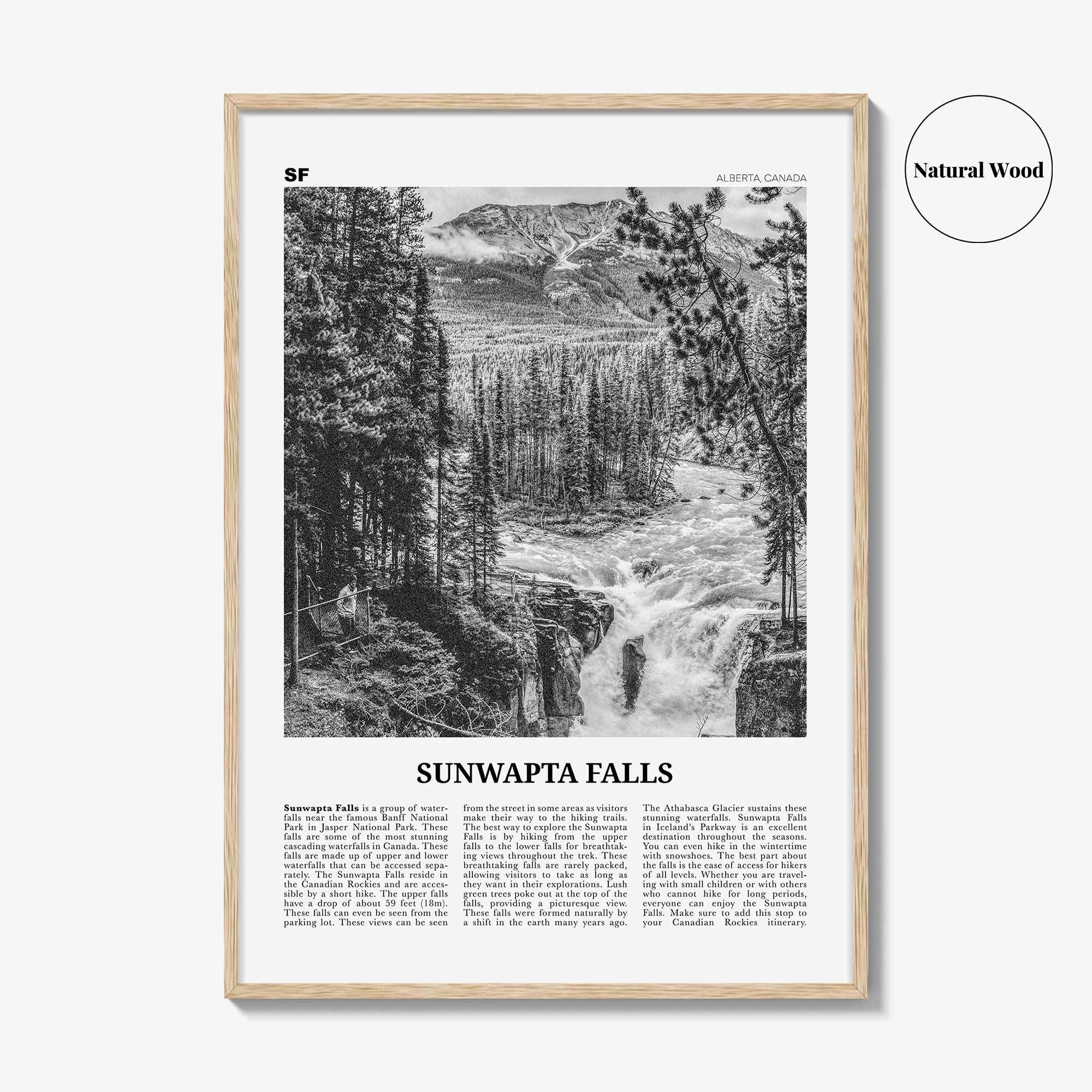 Sunwapta Falls Print Black and White, Sunwapta Falls Wall Art, Sunwapta Falls Poster, Sunwapta Falls Photo, Alberta, Canada