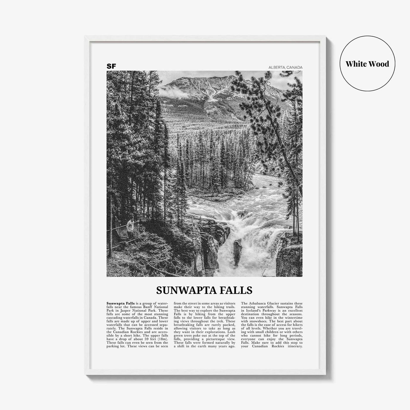 Sunwapta Falls Print Black and White, Sunwapta Falls Wall Art, Sunwapta Falls Poster, Sunwapta Falls Photo, Alberta, Canada