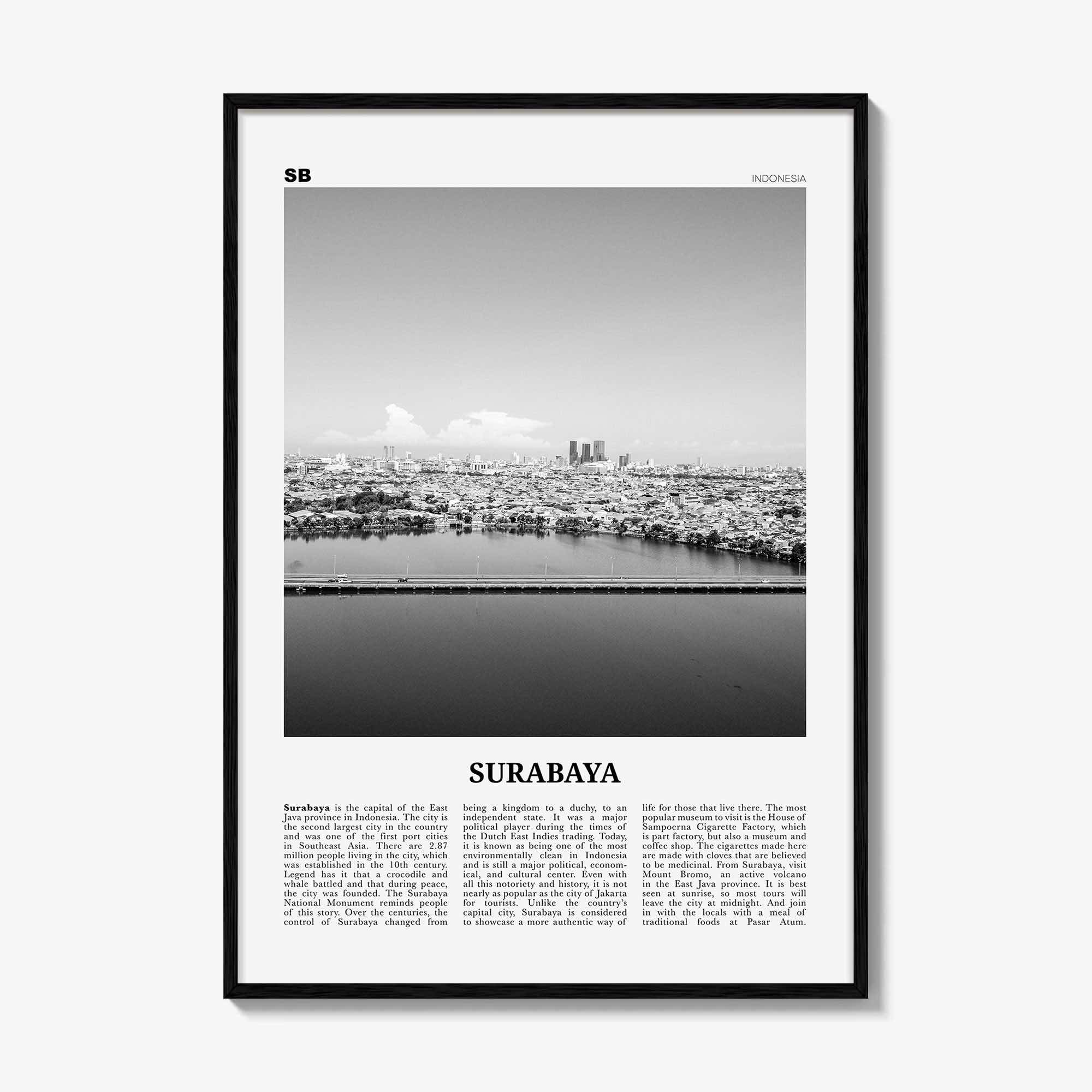 Surabaya Print Black and White, Surabaya Wall Art, Surabaya Poster, Surabaya Photo, Surabaya Wall Décor, Surabaya Map, Indonesia