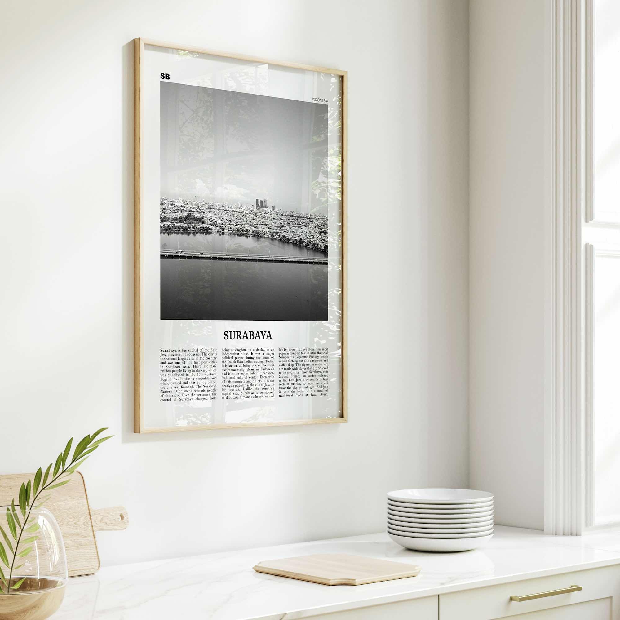 Surabaya Print Black and White, Surabaya Wall Art, Surabaya Poster, Surabaya Photo, Surabaya Wall Décor, Surabaya Map, Indonesia
