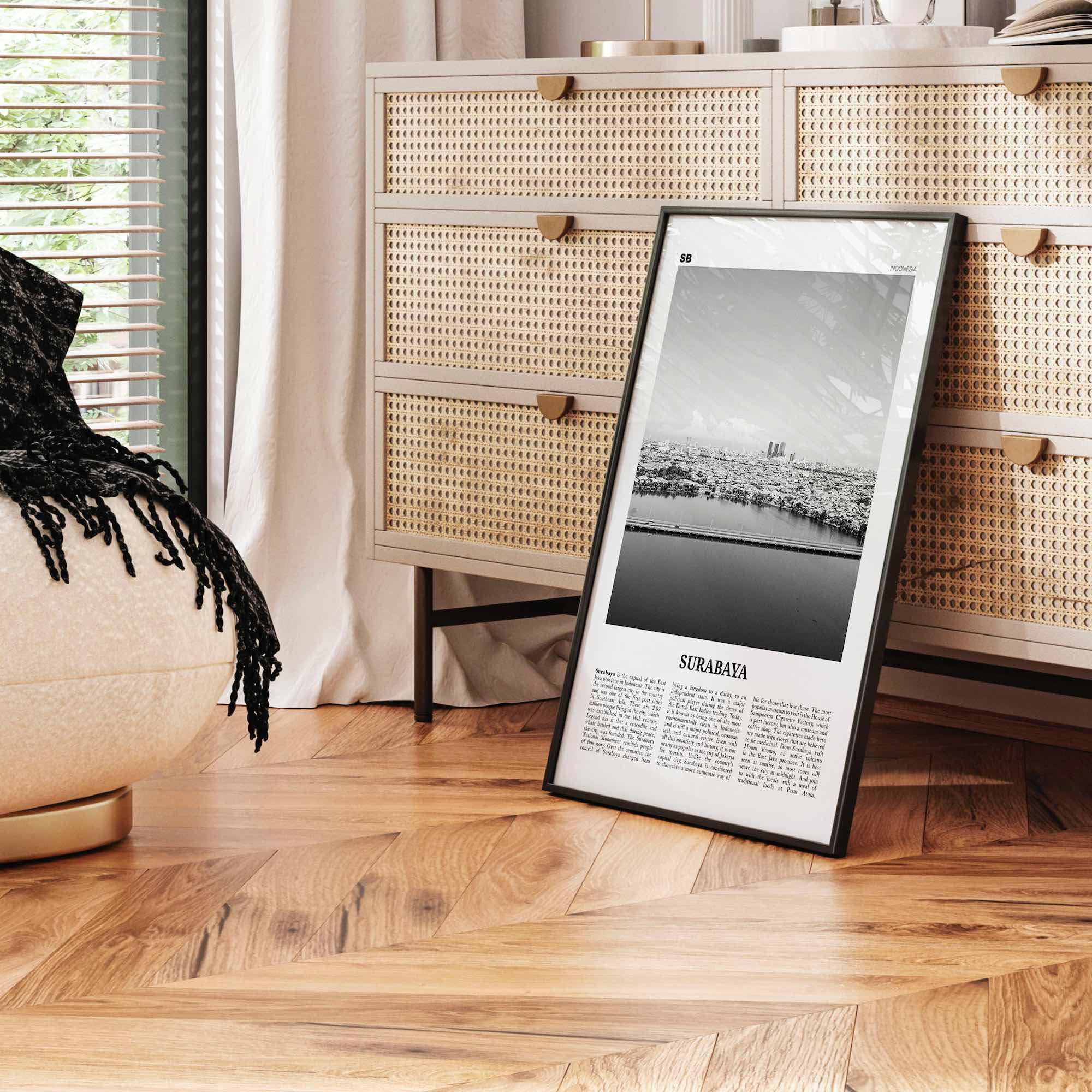 Surabaya Print Black and White, Surabaya Wall Art, Surabaya Poster, Surabaya Photo, Surabaya Wall Décor, Surabaya Map, Indonesia