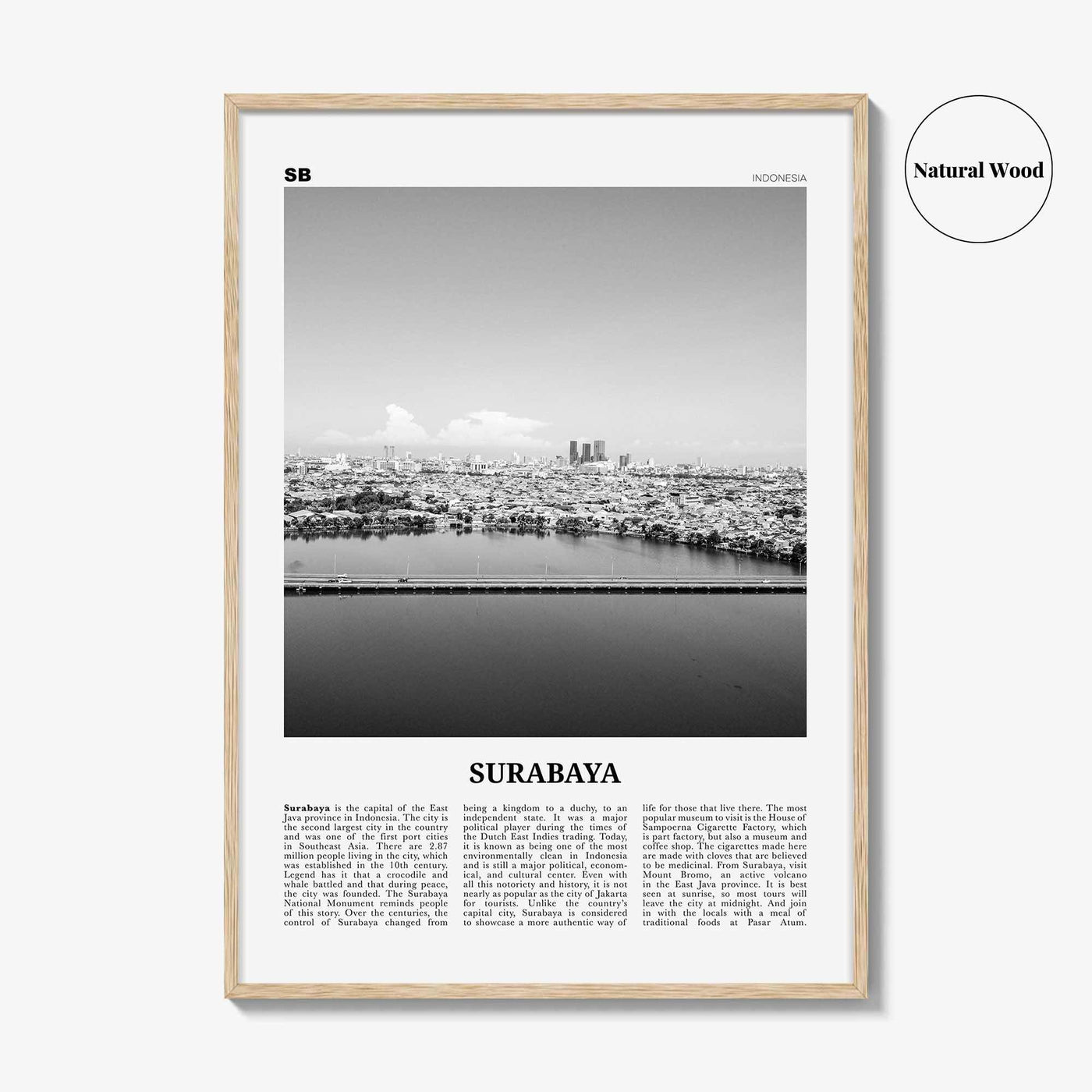 Surabaya Print Black and White, Surabaya Wall Art, Surabaya Poster, Surabaya Photo, Surabaya Wall Décor, Surabaya Map, Indonesia