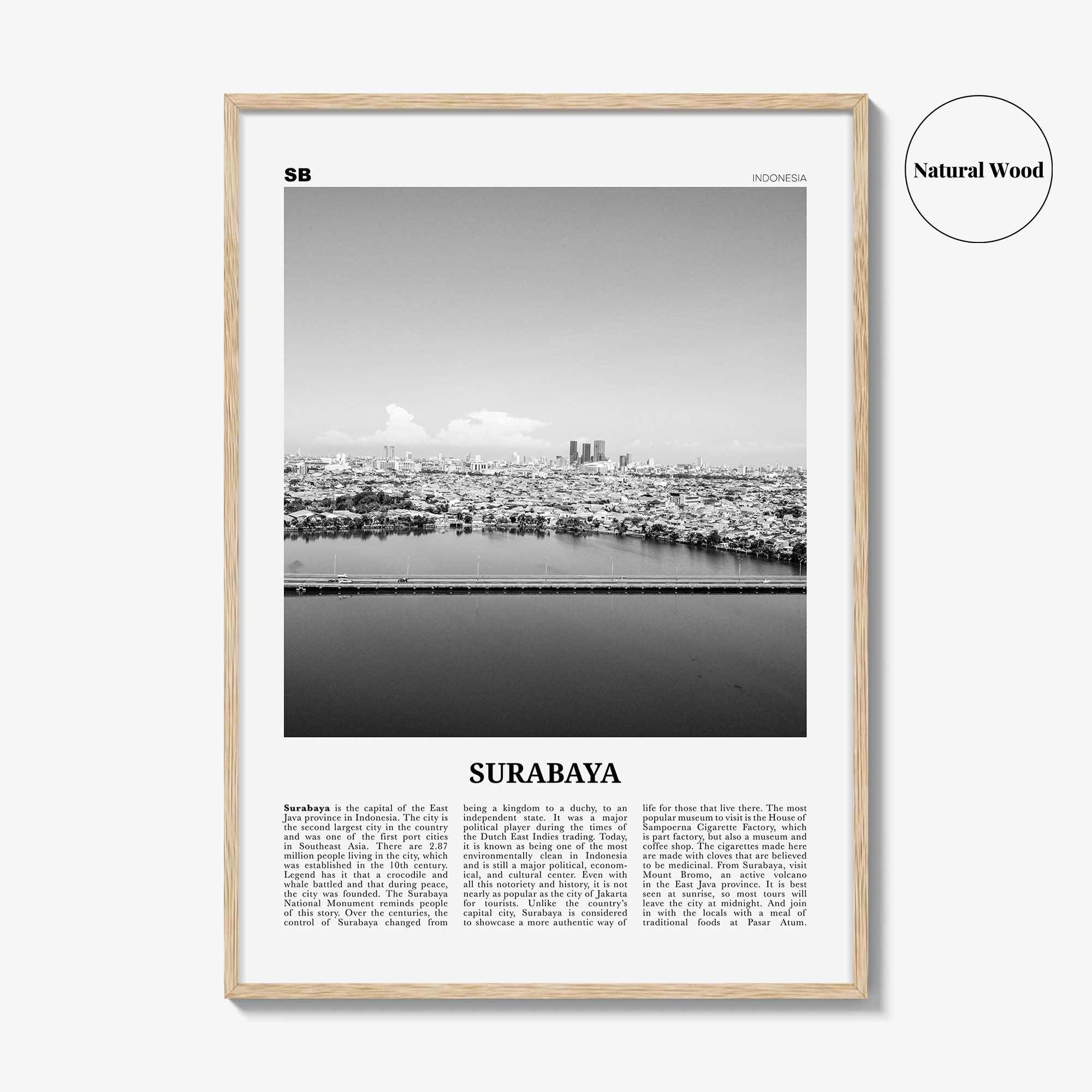 Surabaya Print Black and White, Surabaya Wall Art, Surabaya Poster, Surabaya Photo, Surabaya Wall Décor, Surabaya Map, Indonesia