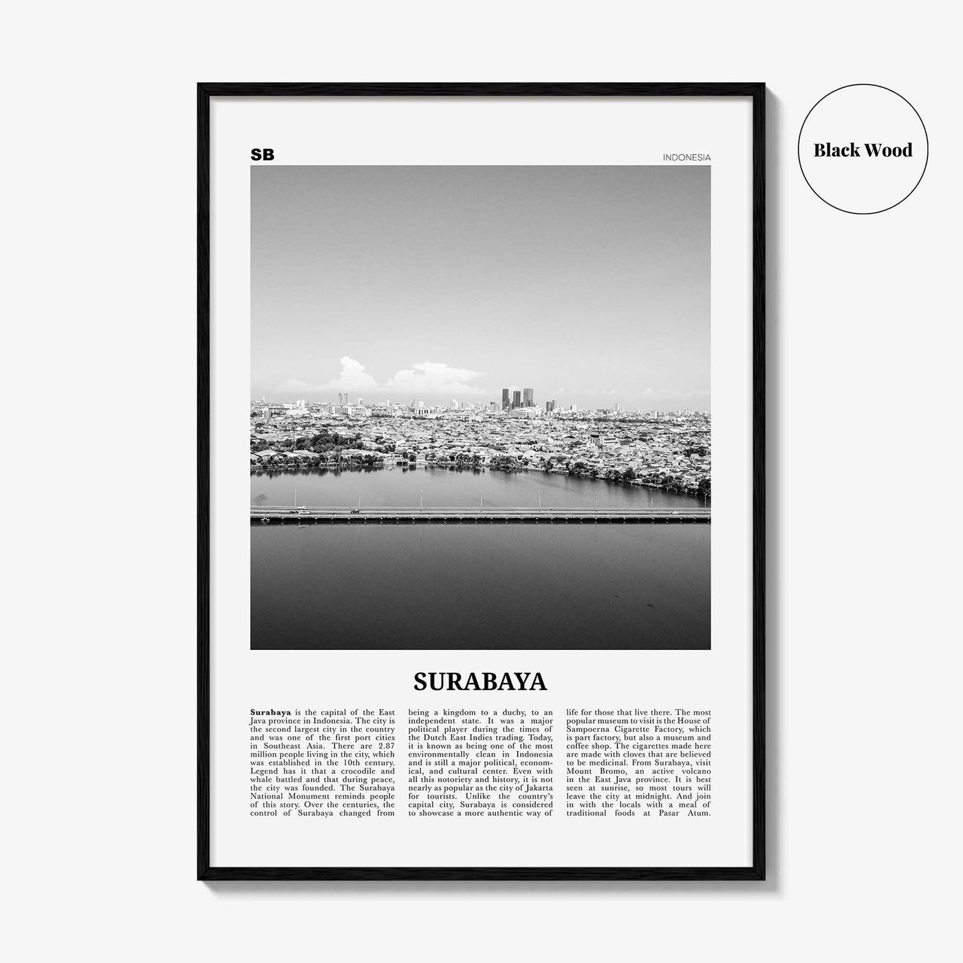 Surabaya Print Black and White, Surabaya Wall Art, Surabaya Poster, Surabaya Photo, Surabaya Wall Décor, Surabaya Map, Indonesia