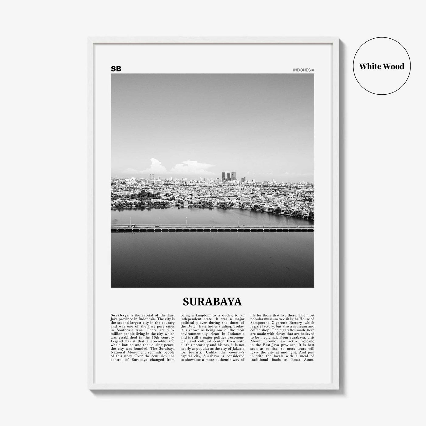 Surabaya Print Black and White, Surabaya Wall Art, Surabaya Poster, Surabaya Photo, Surabaya Wall Décor, Surabaya Map, Indonesia