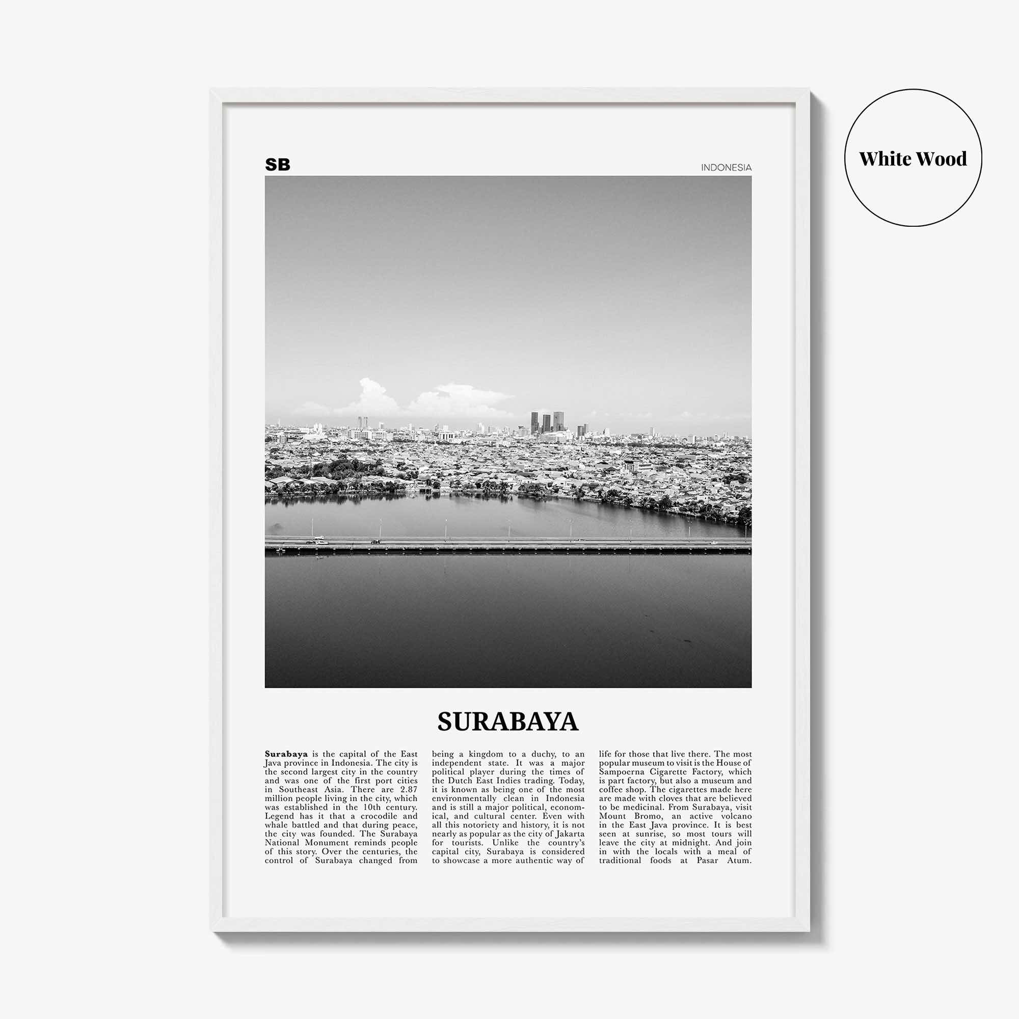 Surabaya Print Black and White, Surabaya Wall Art, Surabaya Poster, Surabaya Photo, Surabaya Wall Décor, Surabaya Map, Indonesia