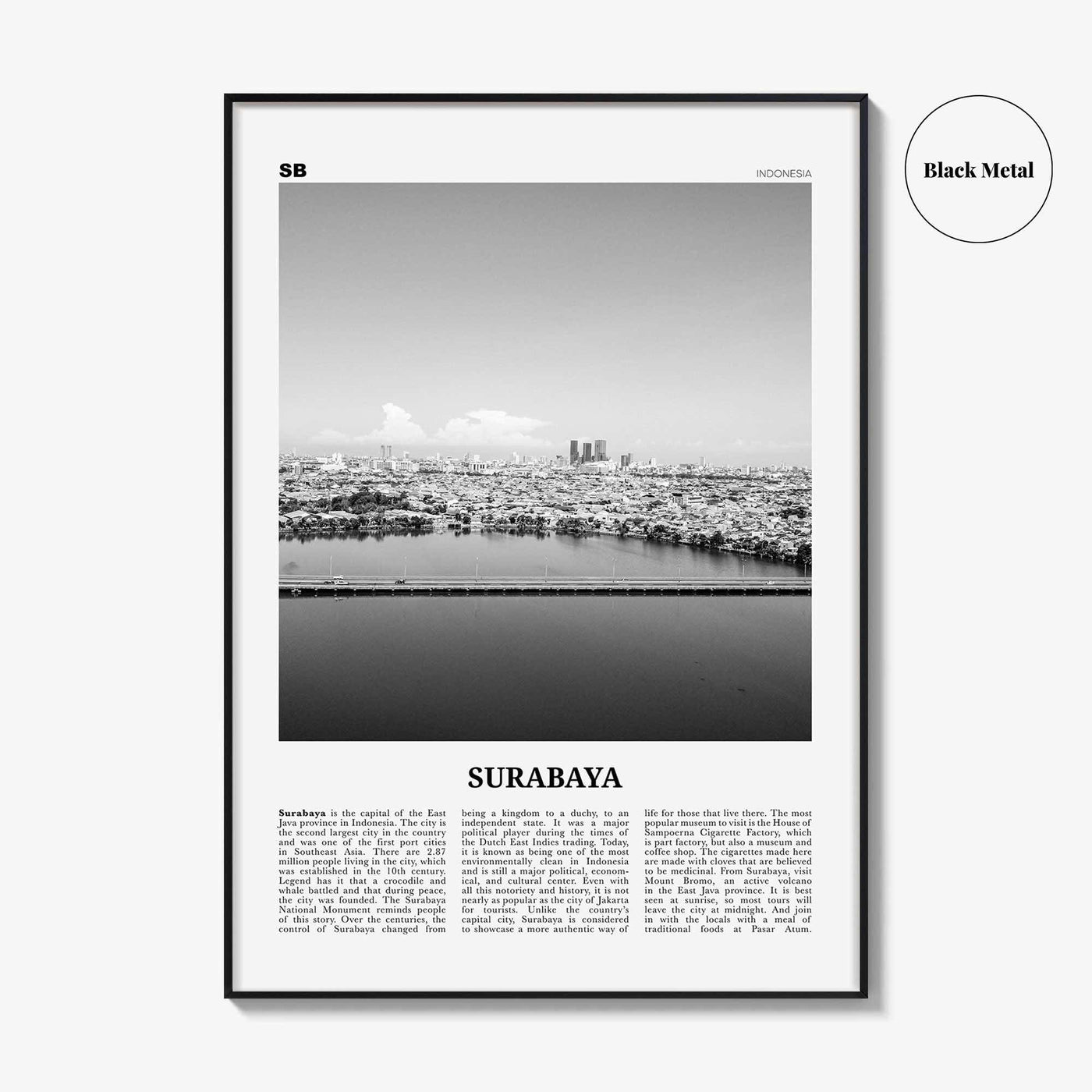 Surabaya Print Black and White, Surabaya Wall Art, Surabaya Poster, Surabaya Photo, Surabaya Wall Décor, Surabaya Map, Indonesia