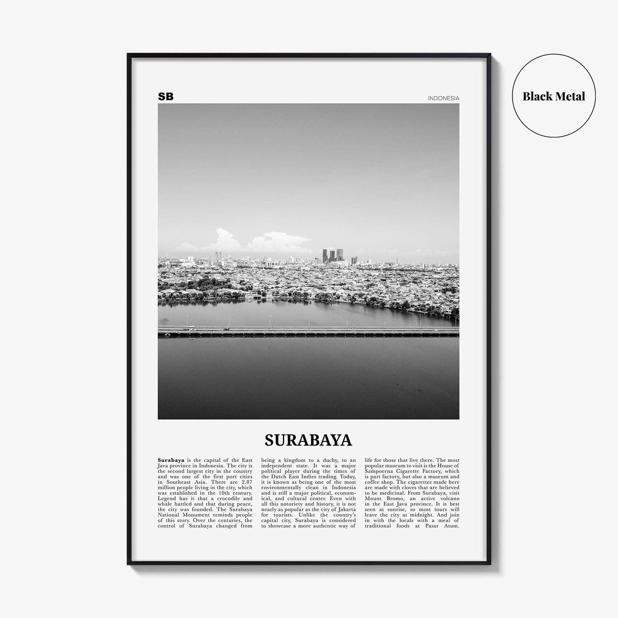 Surabaya Print Black and White, Surabaya Wall Art, Surabaya Poster, Surabaya Photo, Surabaya Wall Décor, Surabaya Map, Indonesia