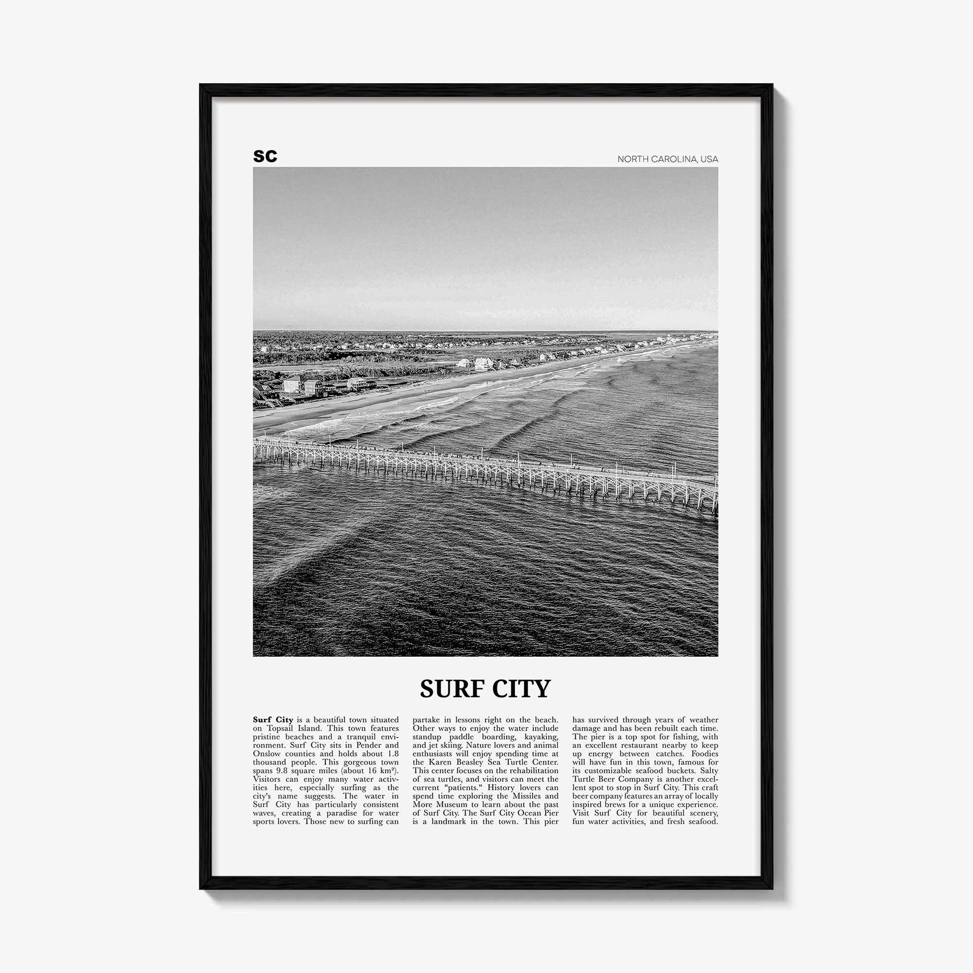 Surf City Print Black and White, Surf City Wall Art, Surf City Poster, Surf City Photo, Surf City Wall Décor, North Carolina, USA