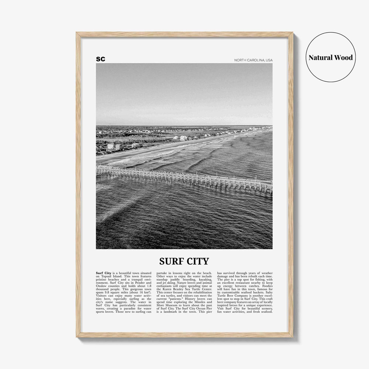 Surf City Print Black and White, Surf City Wall Art, Surf City Poster, Surf City Photo, Surf City Wall Décor, North Carolina, USA