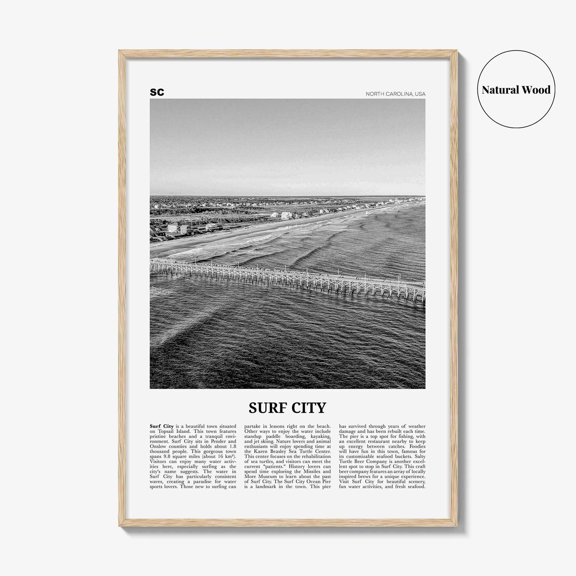 Surf City Print Black and White, Surf City Wall Art, Surf City Poster, Surf City Photo, Surf City Wall Décor, North Carolina, USA