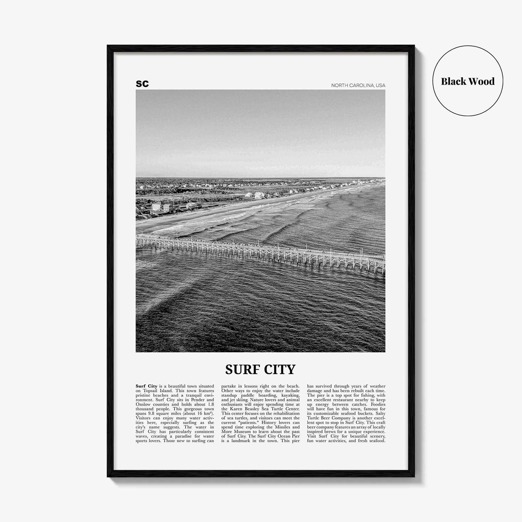 Surf City Print Black and White, Surf City Wall Art, Surf City Poster, Surf City Photo, Surf City Wall Décor, North Carolina, USA