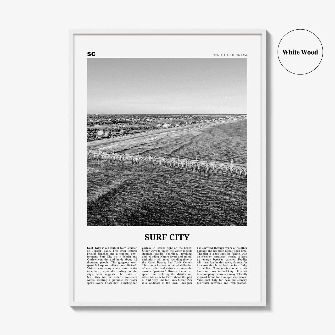 Surf City Print Black and White, Surf City Wall Art, Surf City Poster, Surf City Photo, Surf City Wall Décor, North Carolina, USA