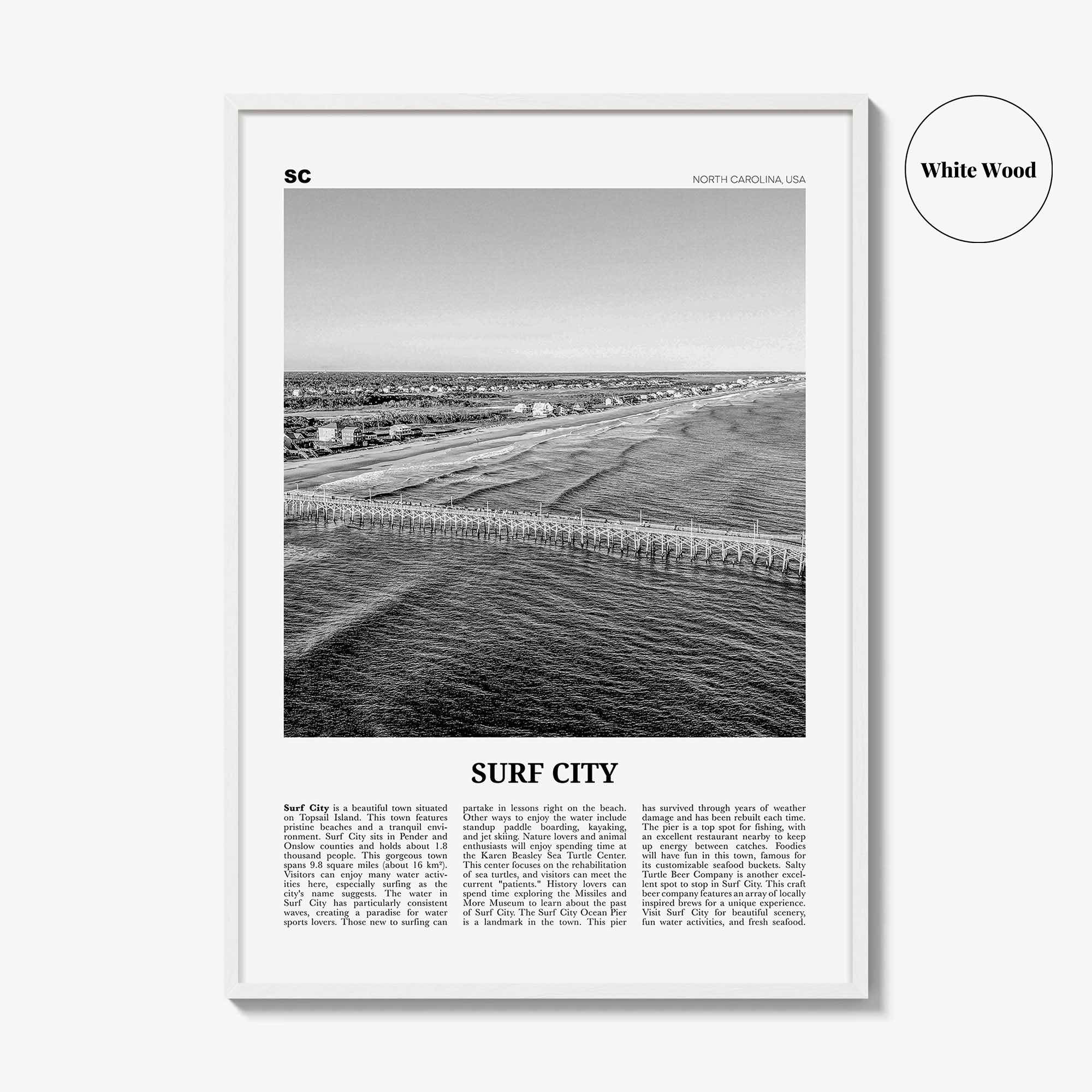 Surf City Print Black and White, Surf City Wall Art, Surf City Poster, Surf City Photo, Surf City Wall Décor, North Carolina, USA