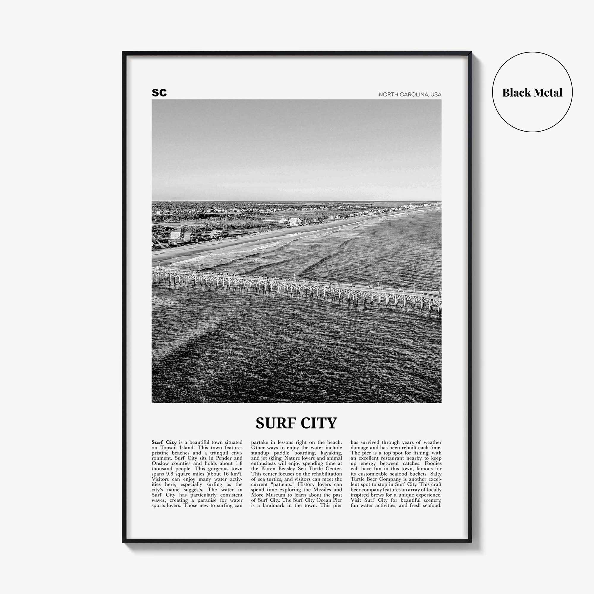 Surf City Print Black and White, Surf City Wall Art, Surf City Poster, Surf City Photo, Surf City Wall Décor, North Carolina, USA
