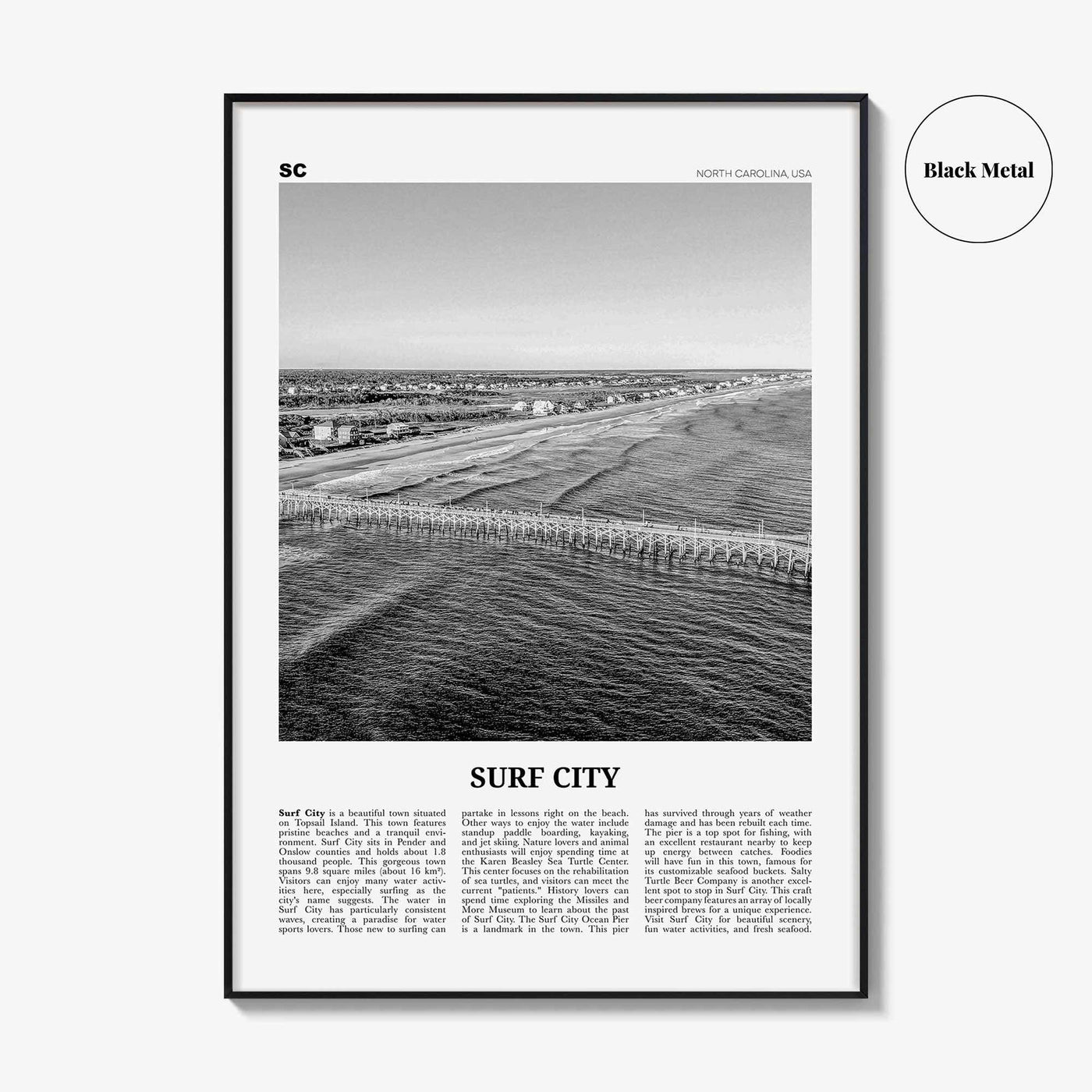 Surf City Print Black and White, Surf City Wall Art, Surf City Poster, Surf City Photo, Surf City Wall Décor, North Carolina, USA