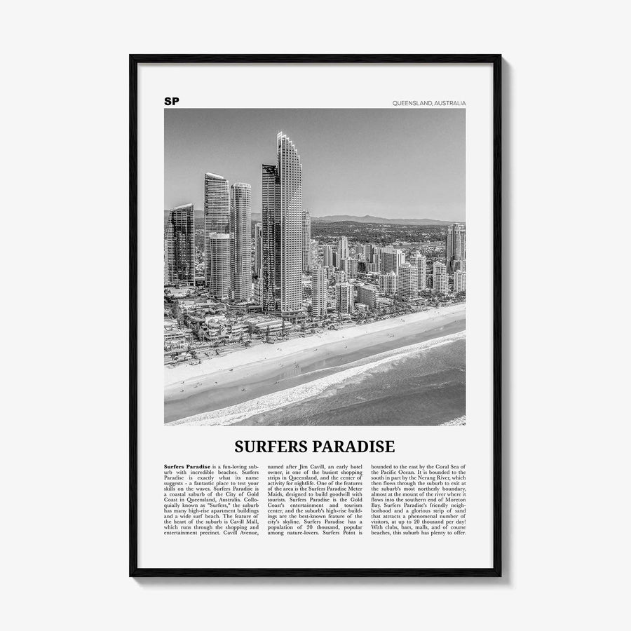 Surfers Paradise Print Black and White, Surfers Paradise Wall Art, Surfers Paradise Poster, Queensland, Australia, Oceania