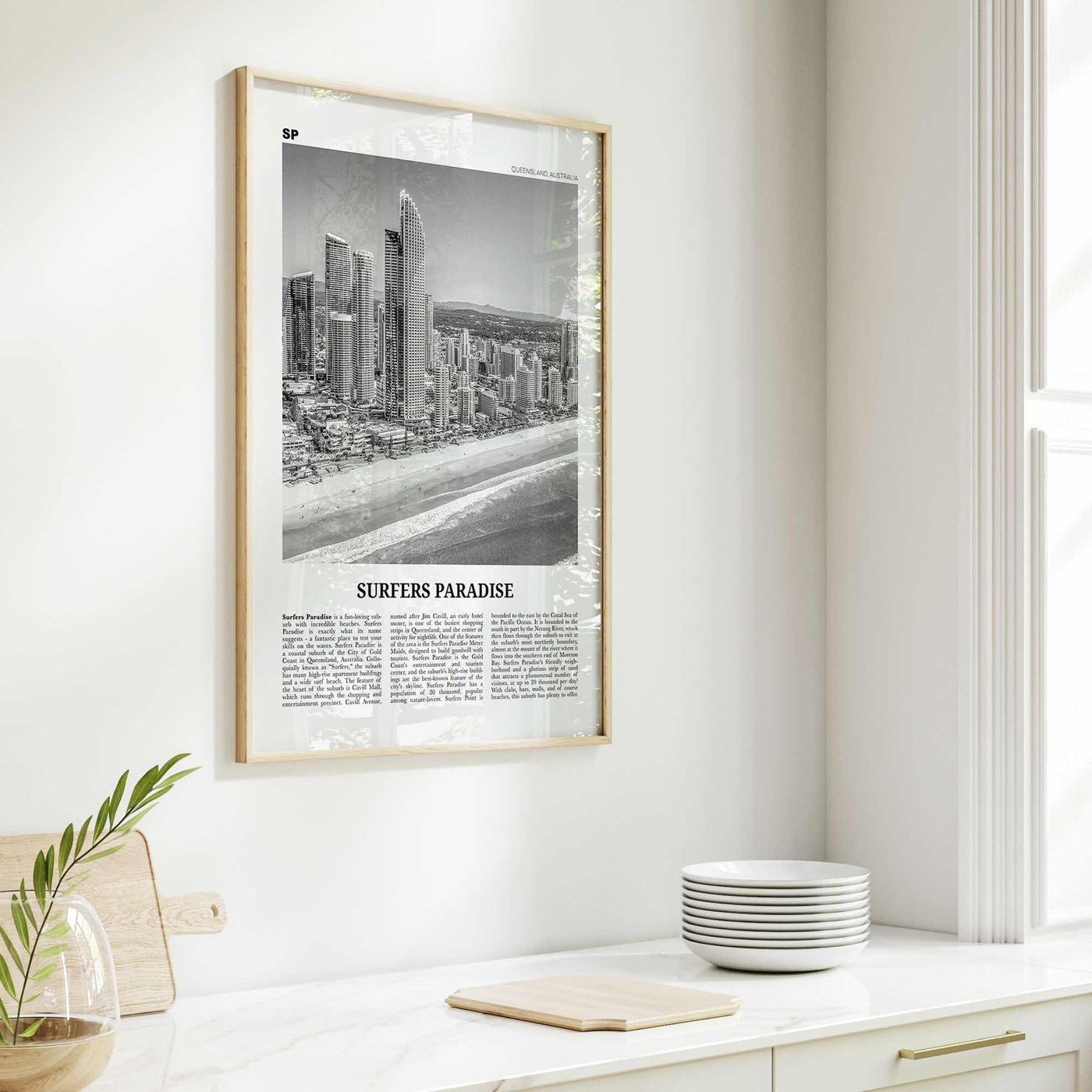 Surfers Paradise Print Black and White, Surfers Paradise Wall Art, Surfers Paradise Poster, Queensland, Australia, Oceania