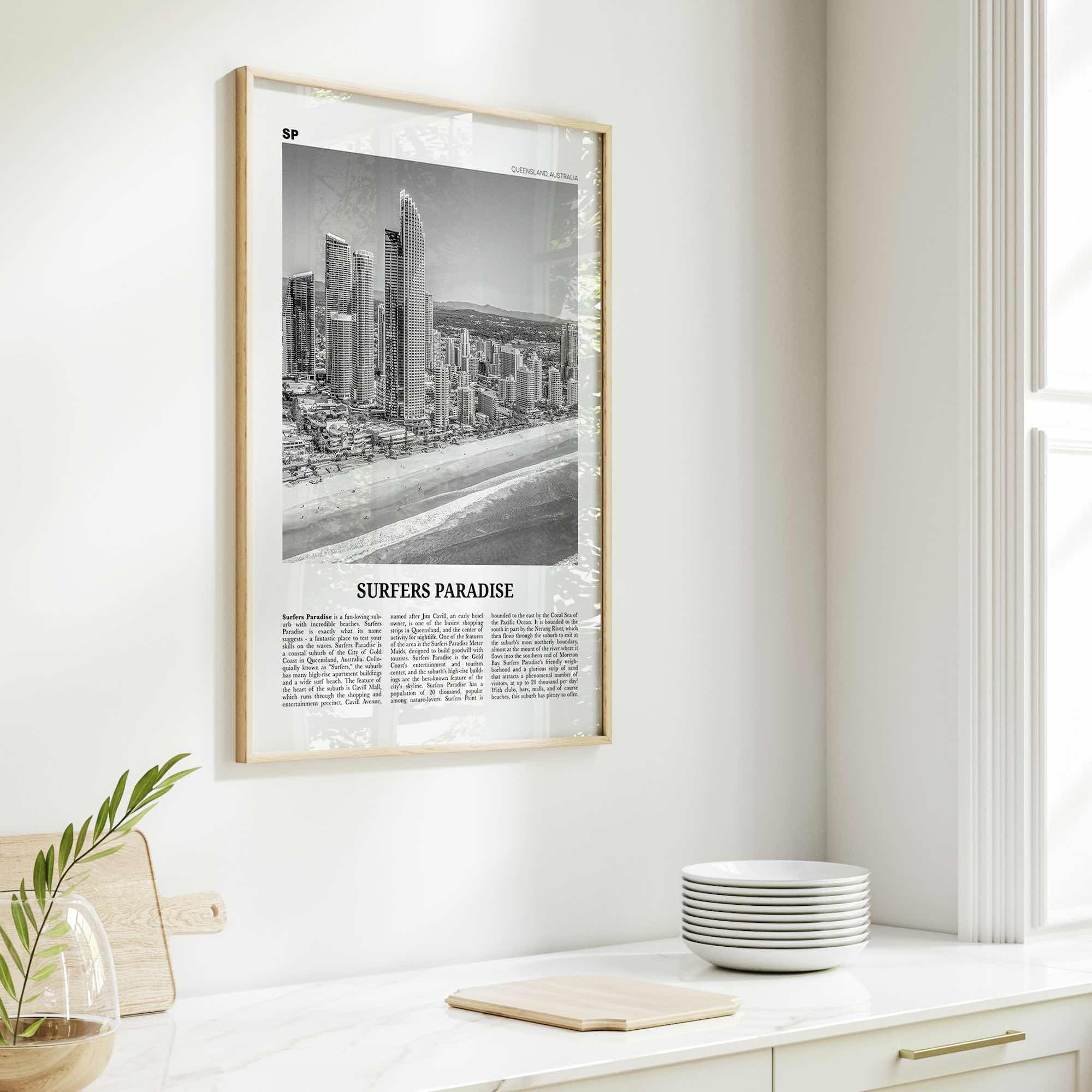 Surfers Paradise Print Black and White, Surfers Paradise Wall Art, Surfers Paradise Poster, Queensland, Australia, Oceania