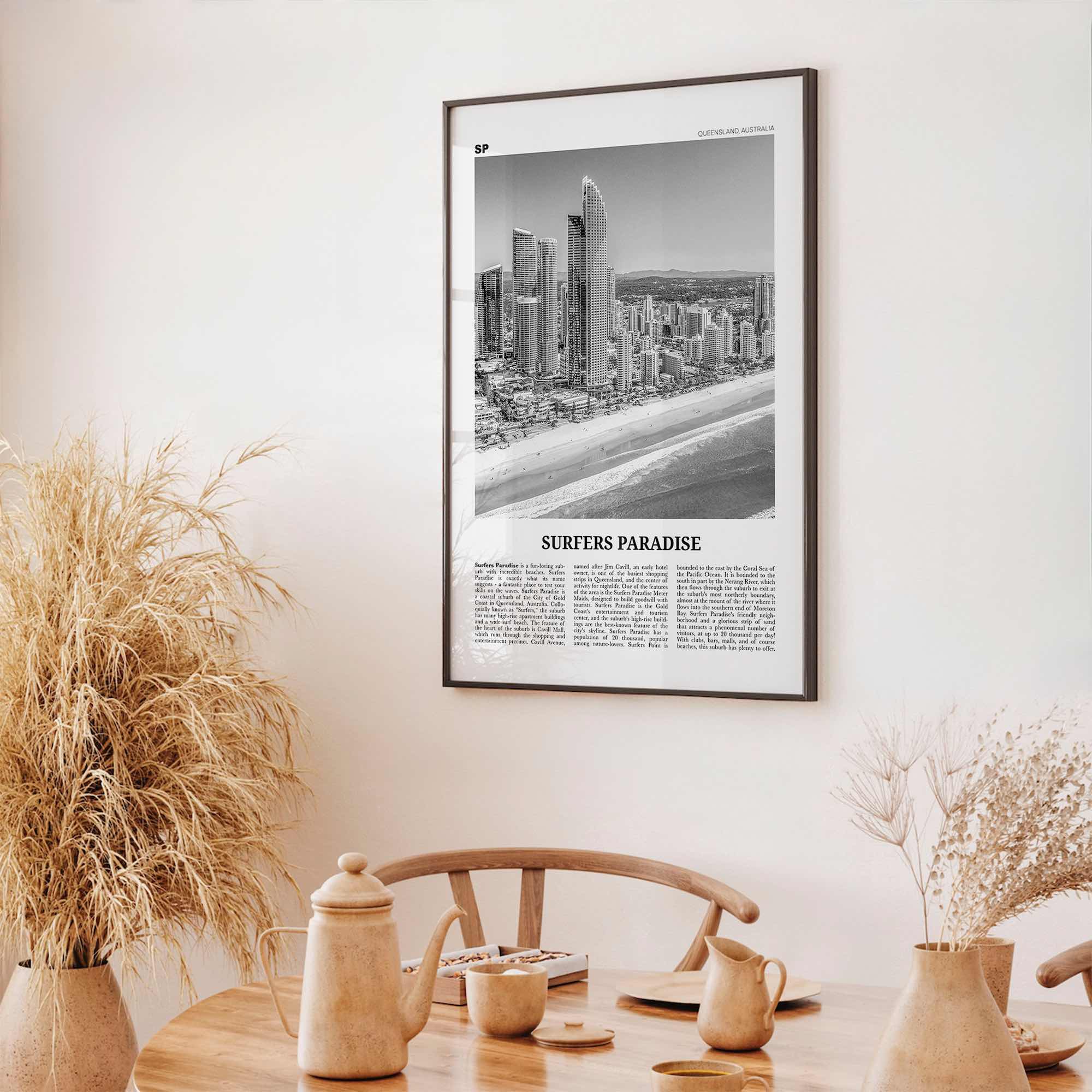 Surfers Paradise Print Black and White, Surfers Paradise Wall Art, Surfers Paradise Poster, Queensland, Australia, Oceania