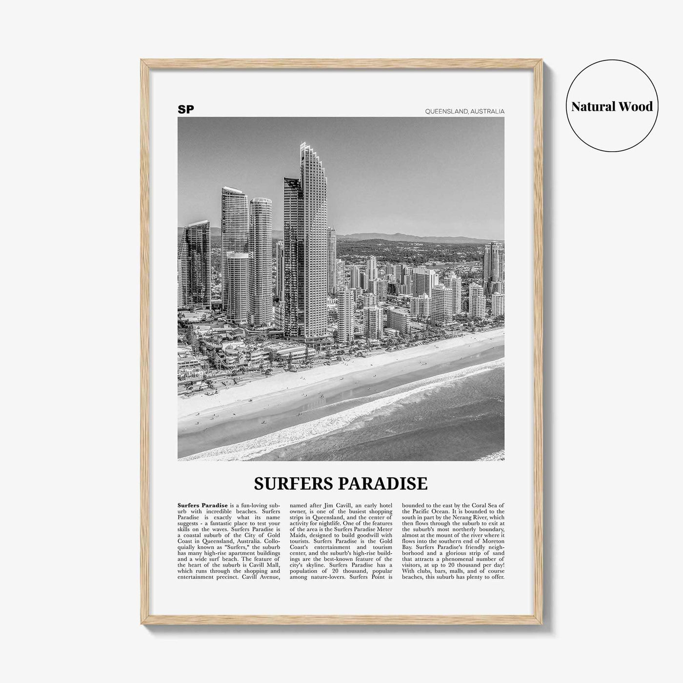 Surfers Paradise Print Black and White, Surfers Paradise Wall Art, Surfers Paradise Poster, Queensland, Australia, Oceania