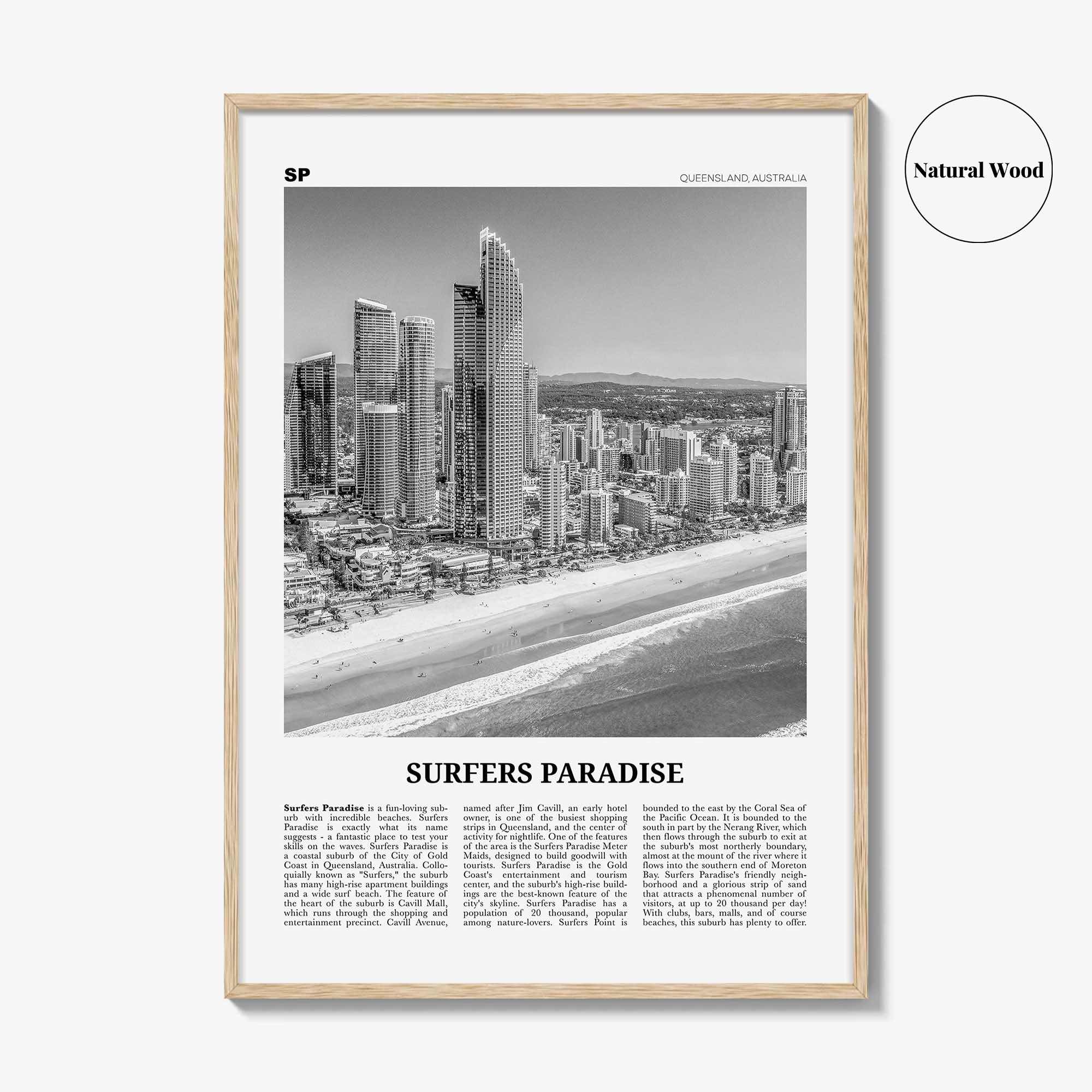 Surfers Paradise Print Black and White, Surfers Paradise Wall Art, Surfers Paradise Poster, Queensland, Australia, Oceania