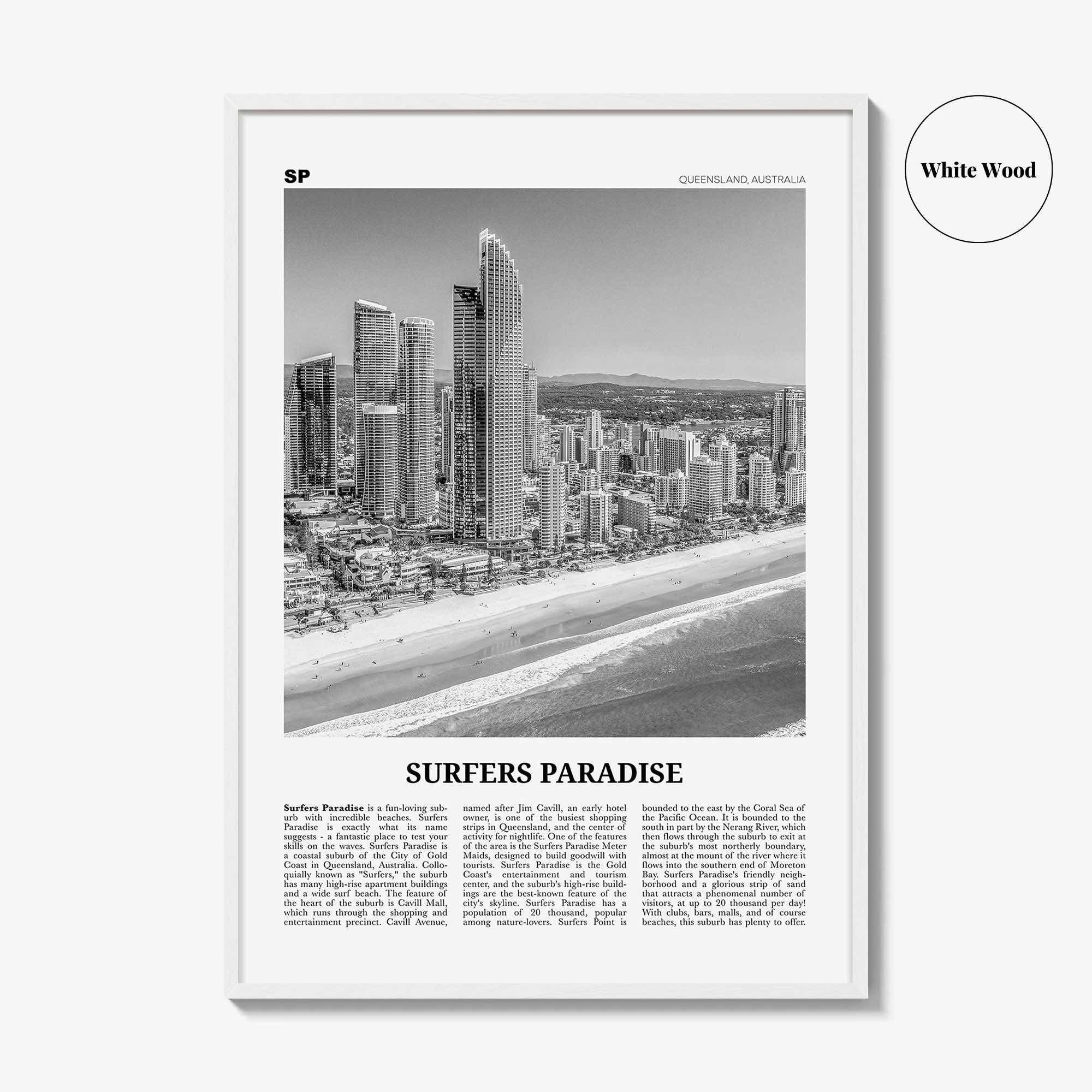 Surfers Paradise Print Black and White, Surfers Paradise Wall Art, Surfers Paradise Poster, Queensland, Australia, Oceania