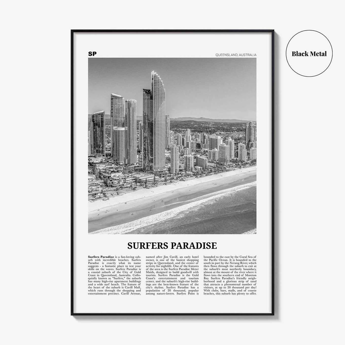 Surfers Paradise Print Black and White, Surfers Paradise Wall Art, Surfers Paradise Poster, Queensland, Australia, Oceania