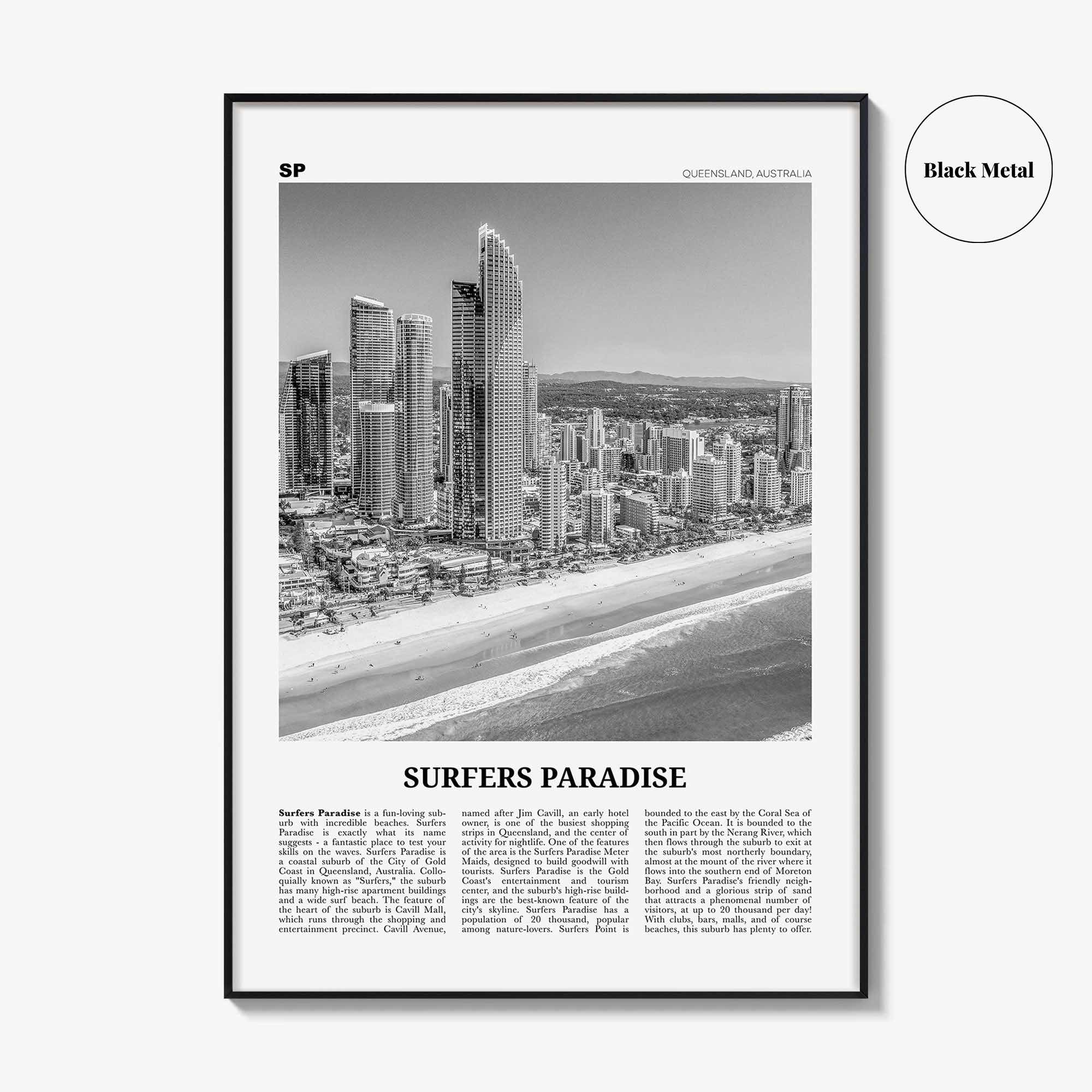 Surfers Paradise Print Black and White, Surfers Paradise Wall Art, Surfers Paradise Poster, Queensland, Australia, Oceania