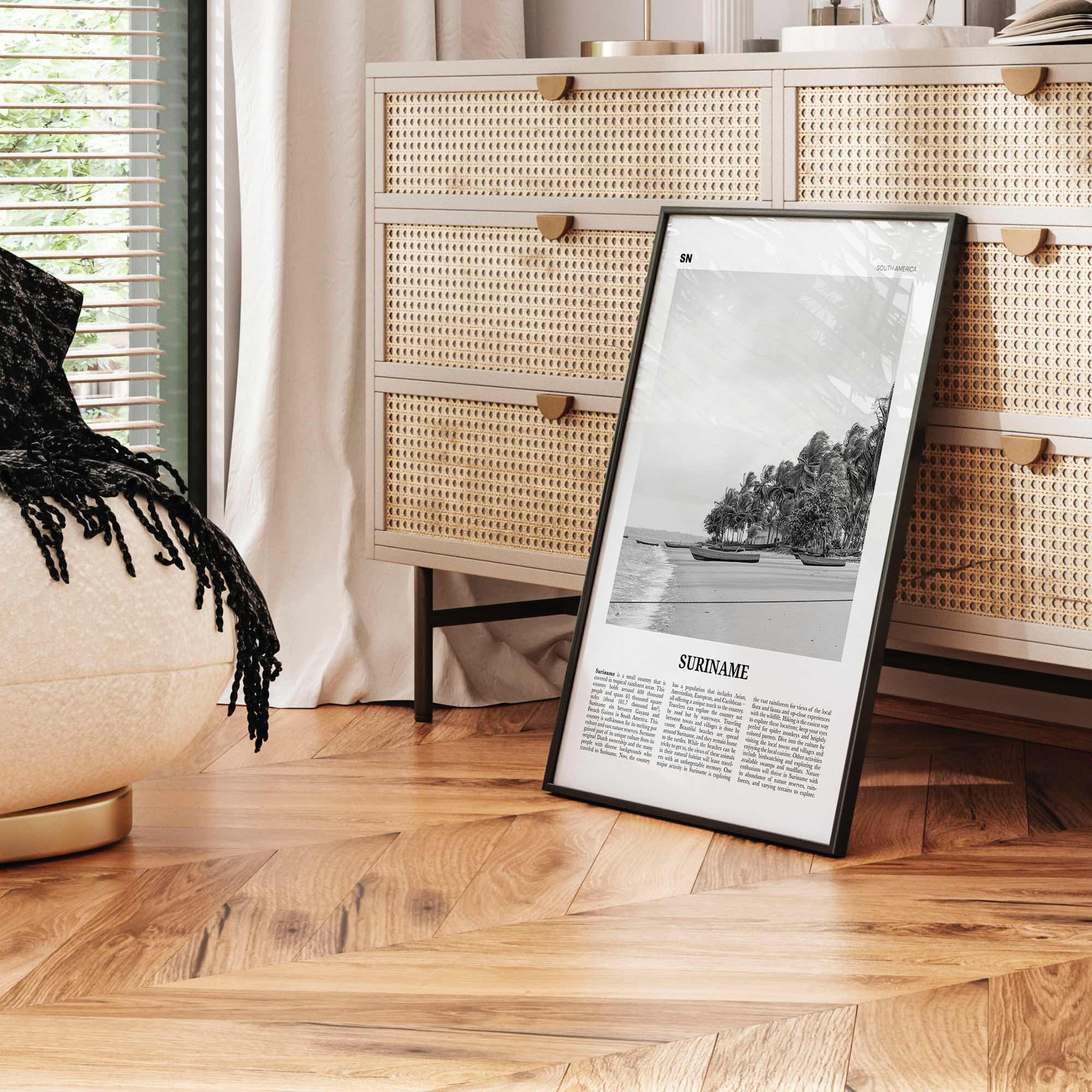 Suriname Print Black and White, Suriname Wall Art, Suriname Poster, Suriname Photo, Suriname Wall Décor, Suriname Map, South America