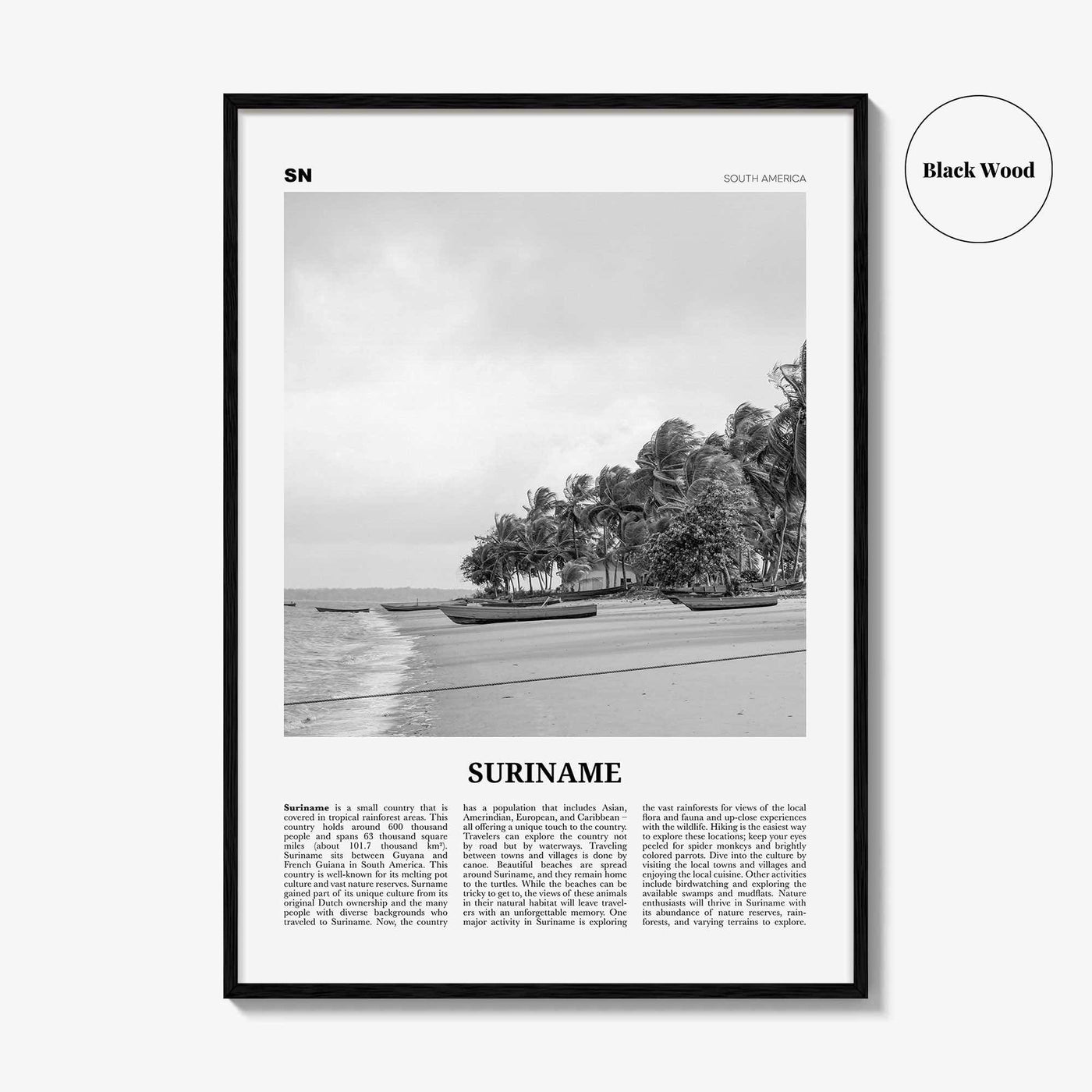 Suriname Print Black and White, Suriname Wall Art, Suriname Poster, Suriname Photo, Suriname Wall Décor, Suriname Map, South America