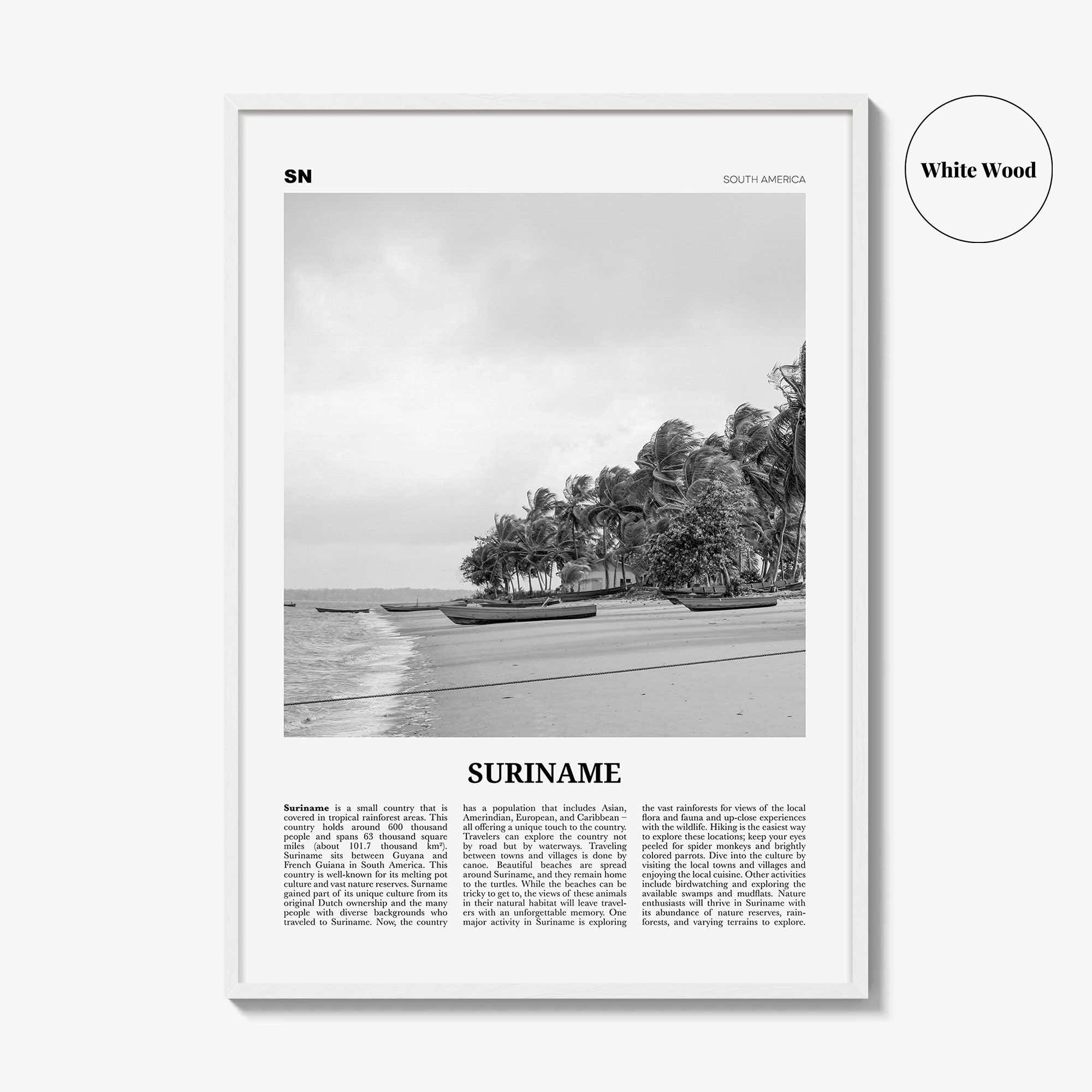 Suriname Print Black and White, Suriname Wall Art, Suriname Poster, Suriname Photo, Suriname Wall Décor, Suriname Map, South America