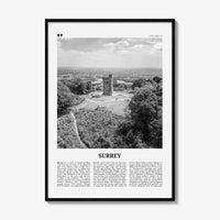 Surrey Print Black and White, Surrey Wall Art, Surrey Poster, Surrey Photo, Surrey Map, England, UK, United Kingdom