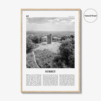 Surrey Print Black and White, Surrey Wall Art, Surrey Poster, Surrey Photo, Surrey Map, England, UK, United Kingdom