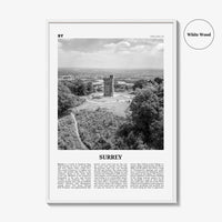 Surrey Print Black and White, Surrey Wall Art, Surrey Poster, Surrey Photo, Surrey Map, England, UK, United Kingdom