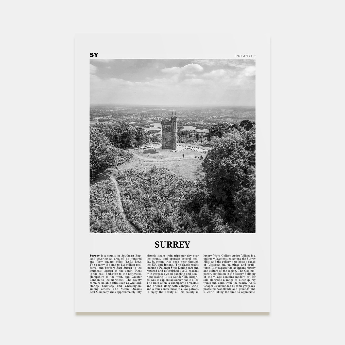 Surrey Travel B&W Poster