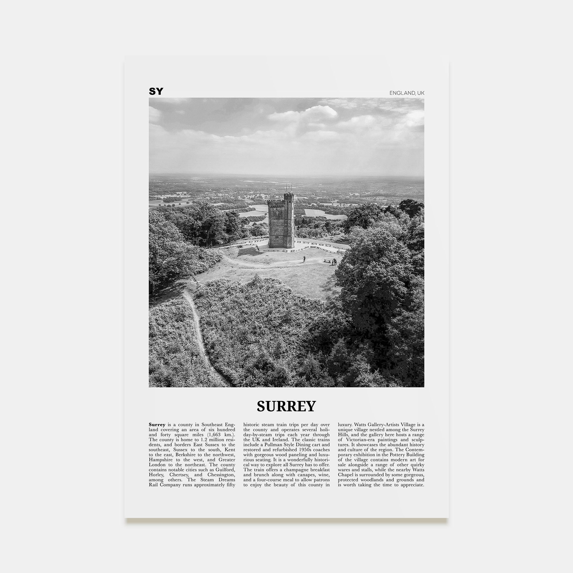 Surrey Travel B&W Poster